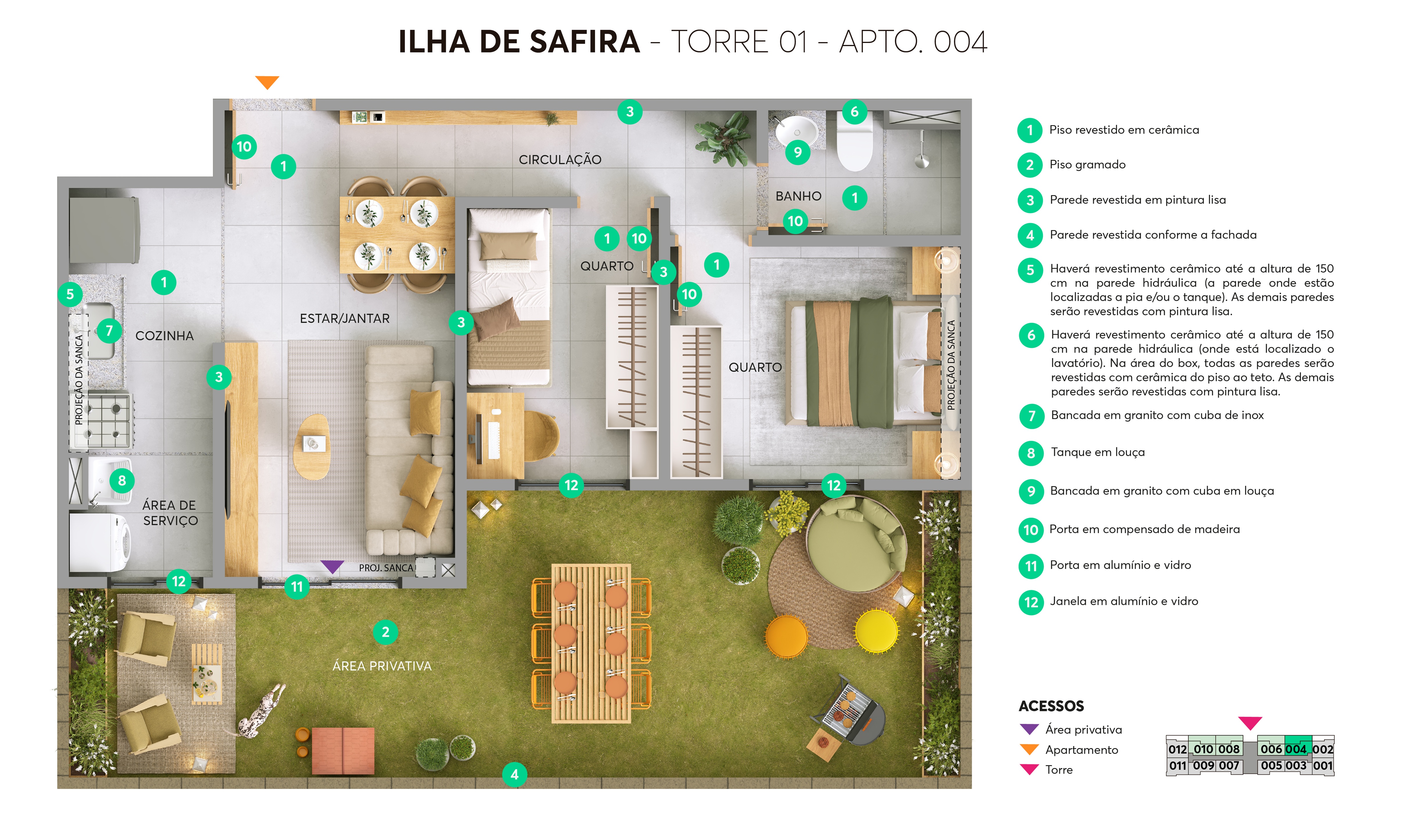 Planta – Torre 01 – Apto 004 – Ilha de Safira Maceió MRV