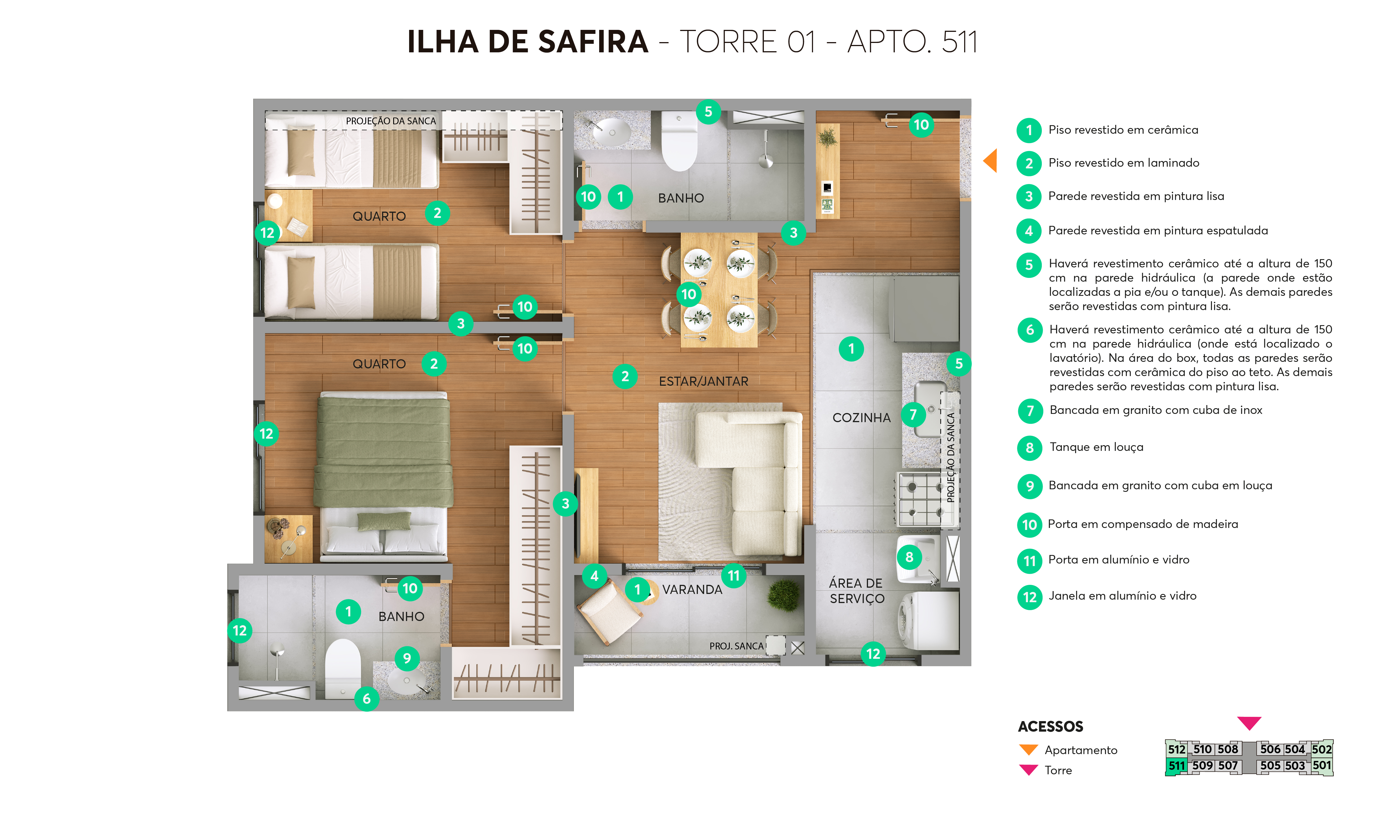 Planta – Torre 01 – Apto 511 – Ilha de Safira Maceió MRV 