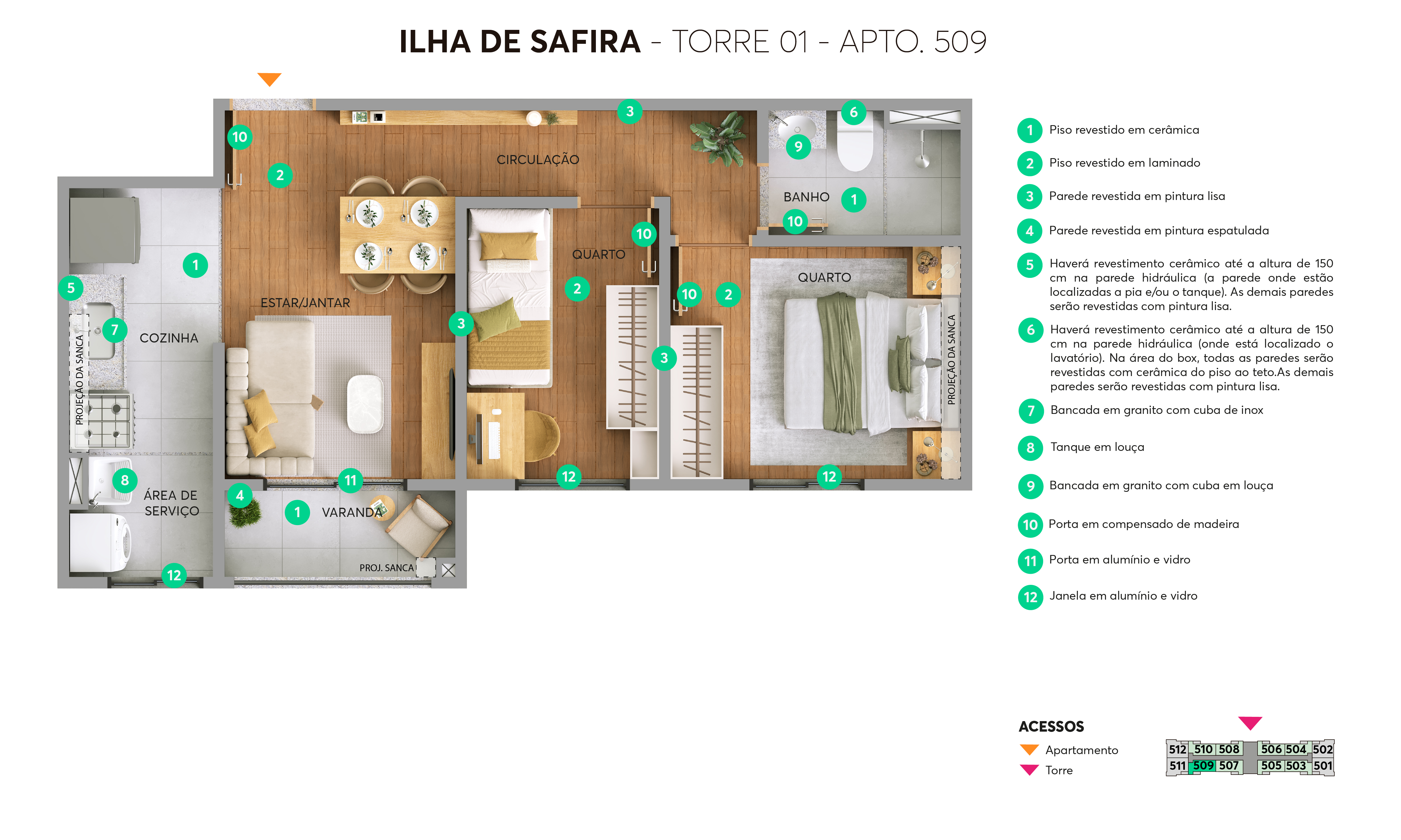 Planta – Torre 01 – Apto 509– Ilha de Safira Maceió MRV 