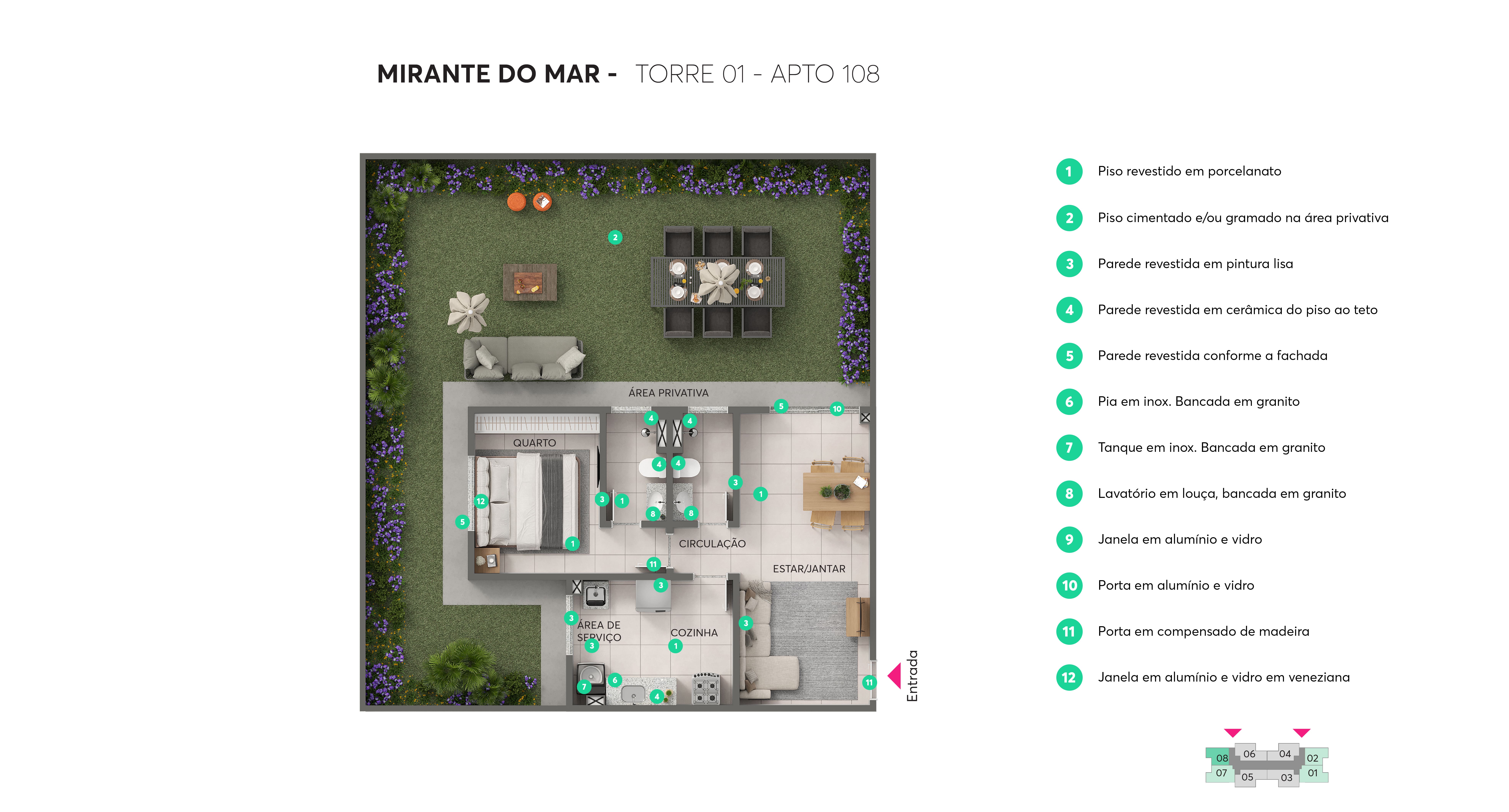 Planta – Torre 01 – Apto 108 – Mirante do Mar MRV Maceió 