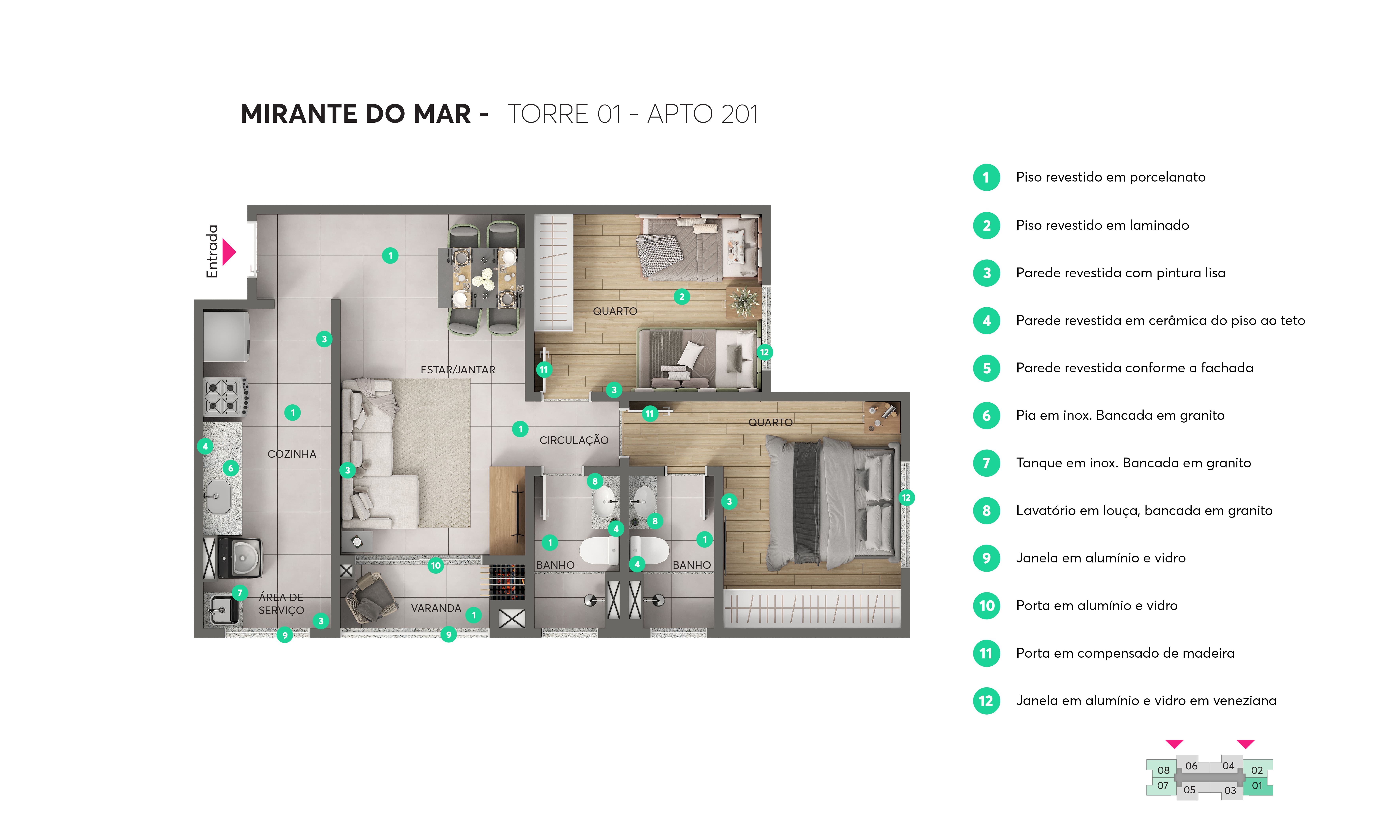 Planta – Torre 01 – Apto 201– Mirante do Mar MRV Maceió 