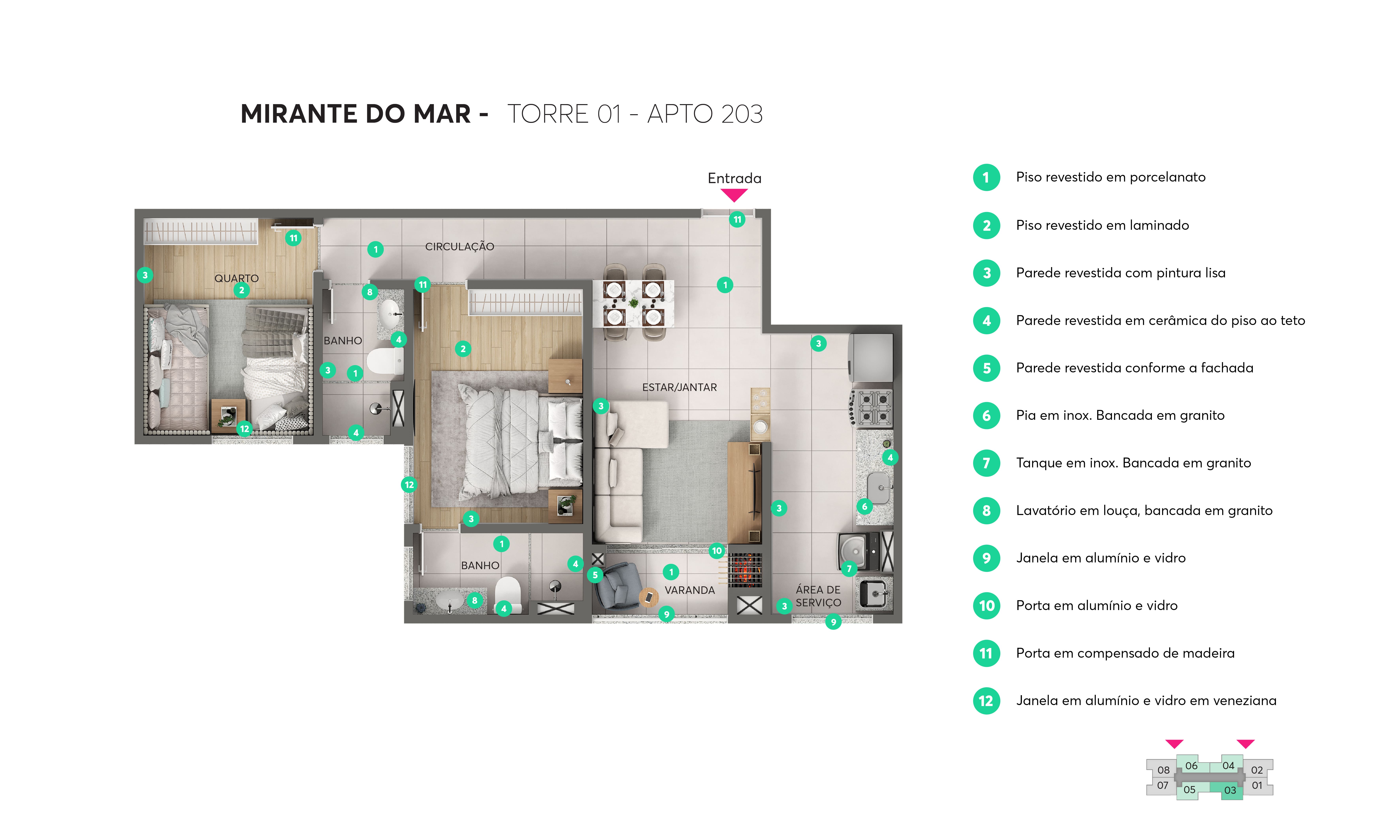 Planta – Torre 01 – Apto 203– Mirante do Mar MRV Maceió 