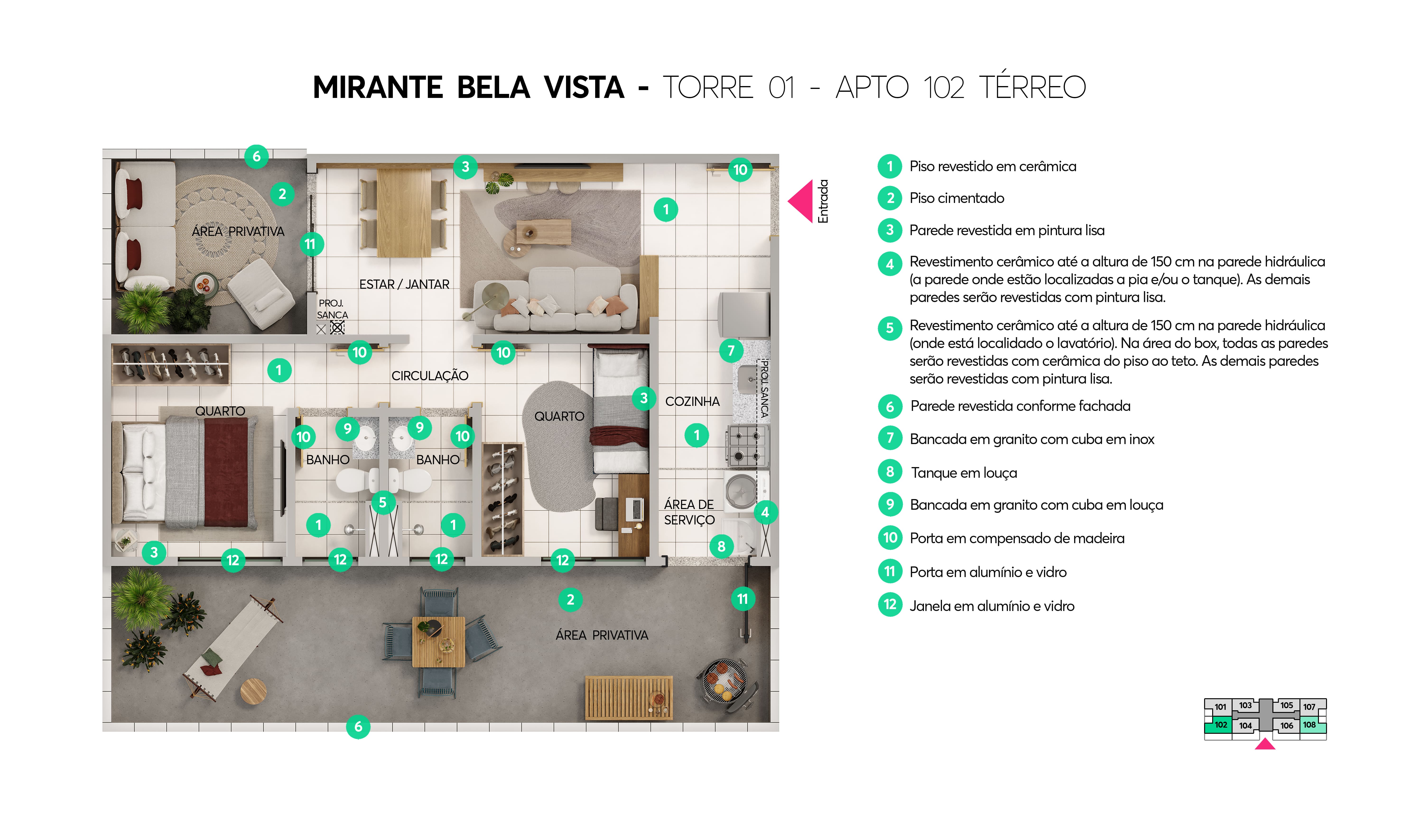 Planta - Torre 01 - Apto. 102 - Mirante Bela Vista MRV Manaus