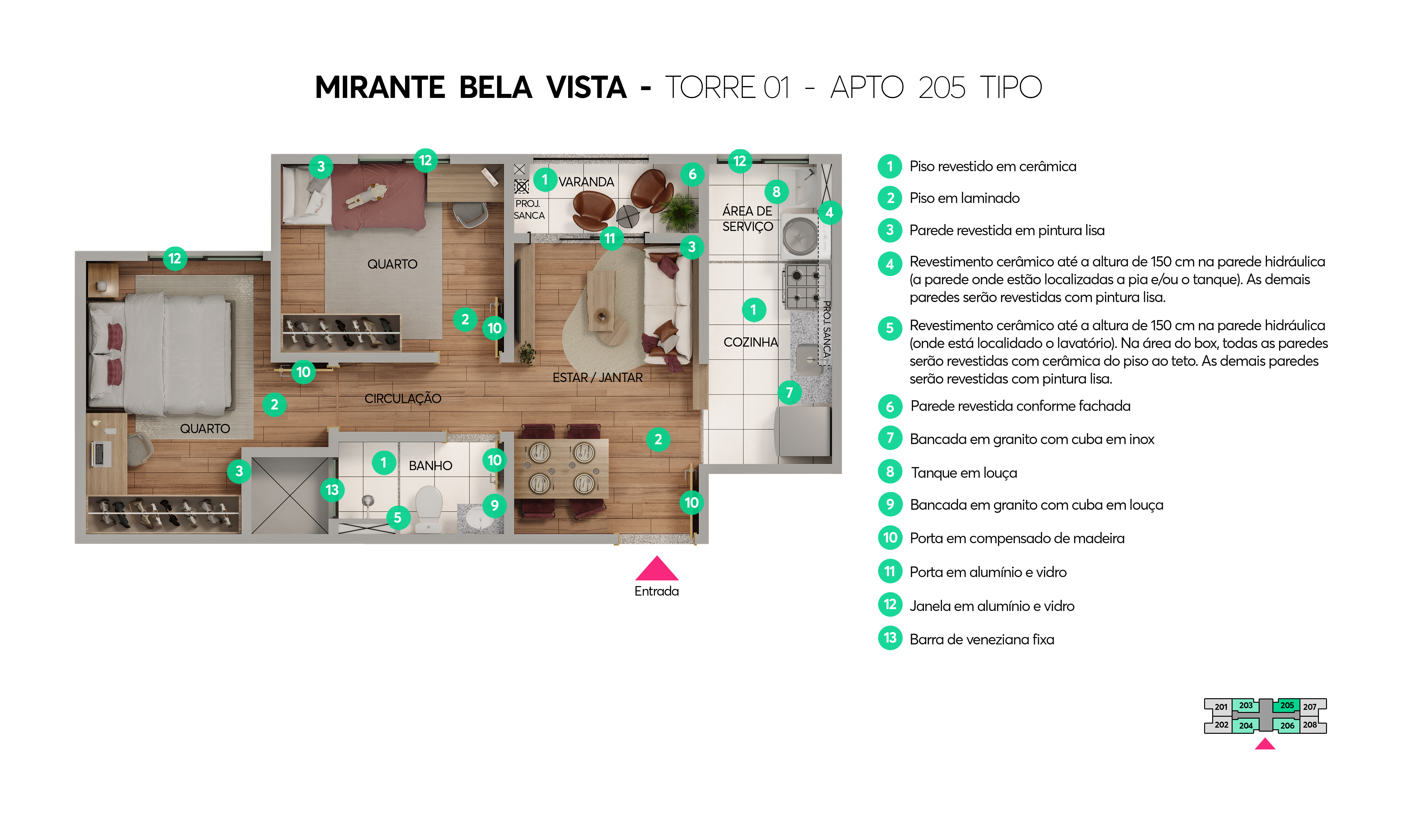 Planta - Torre 01 - Apto. 205 - Mirante Bela Vista MRV Manaus