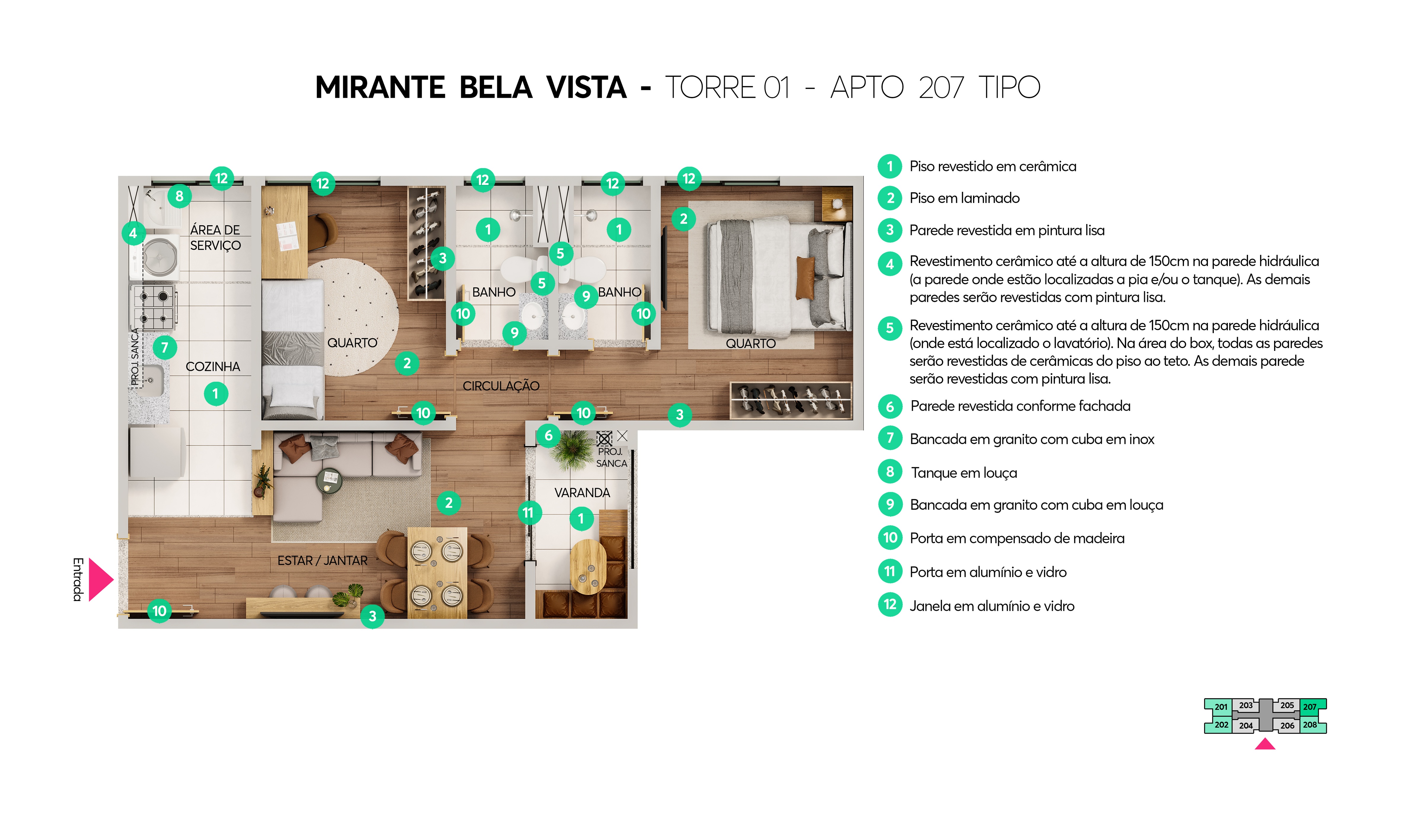 Planta - Torre 01 - Apto. 207 - Mirante Bela Vista MRV Manaus