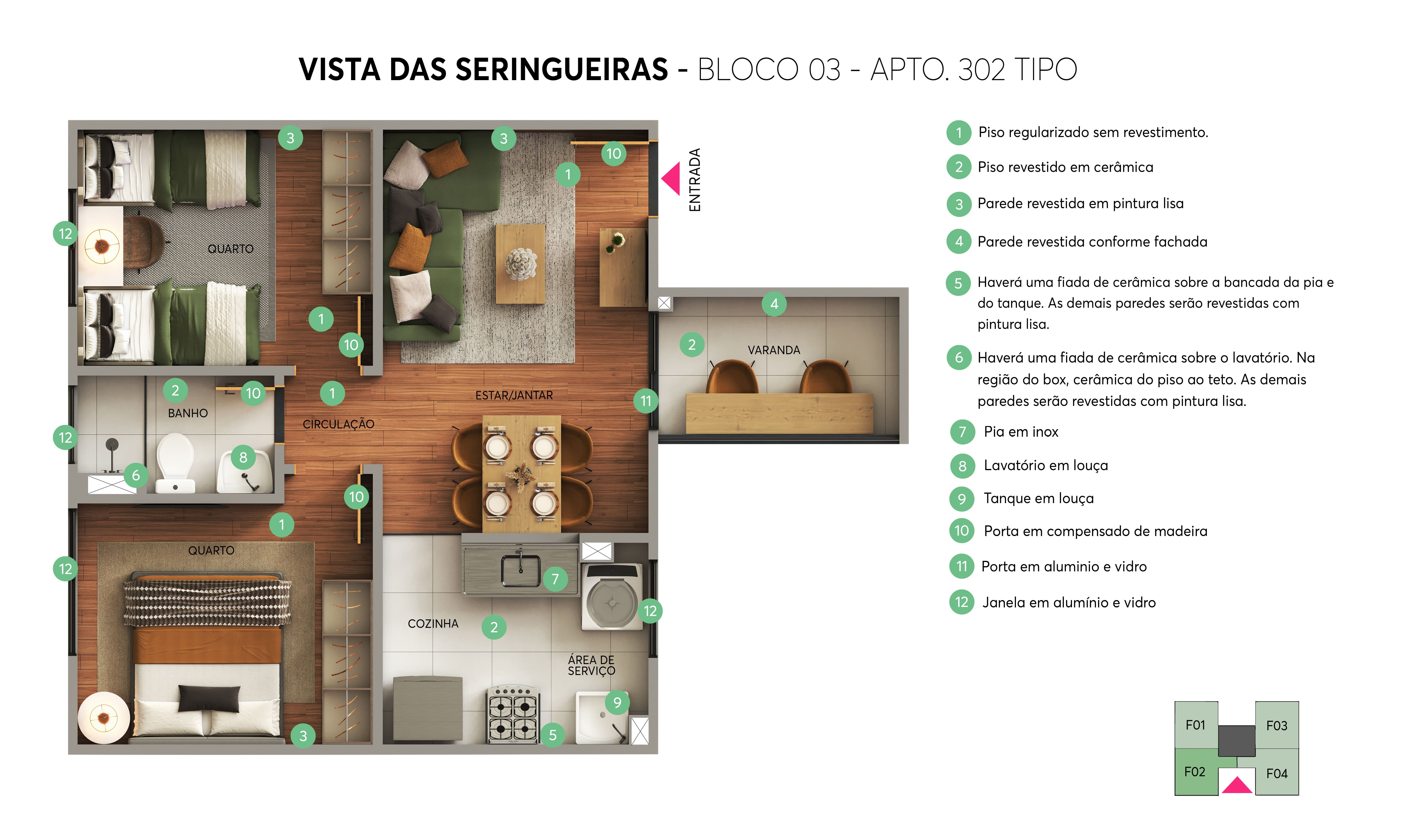 Planta - Bloco 03 - Apto. 302 - Vista das Seringueiras MRV Manaus