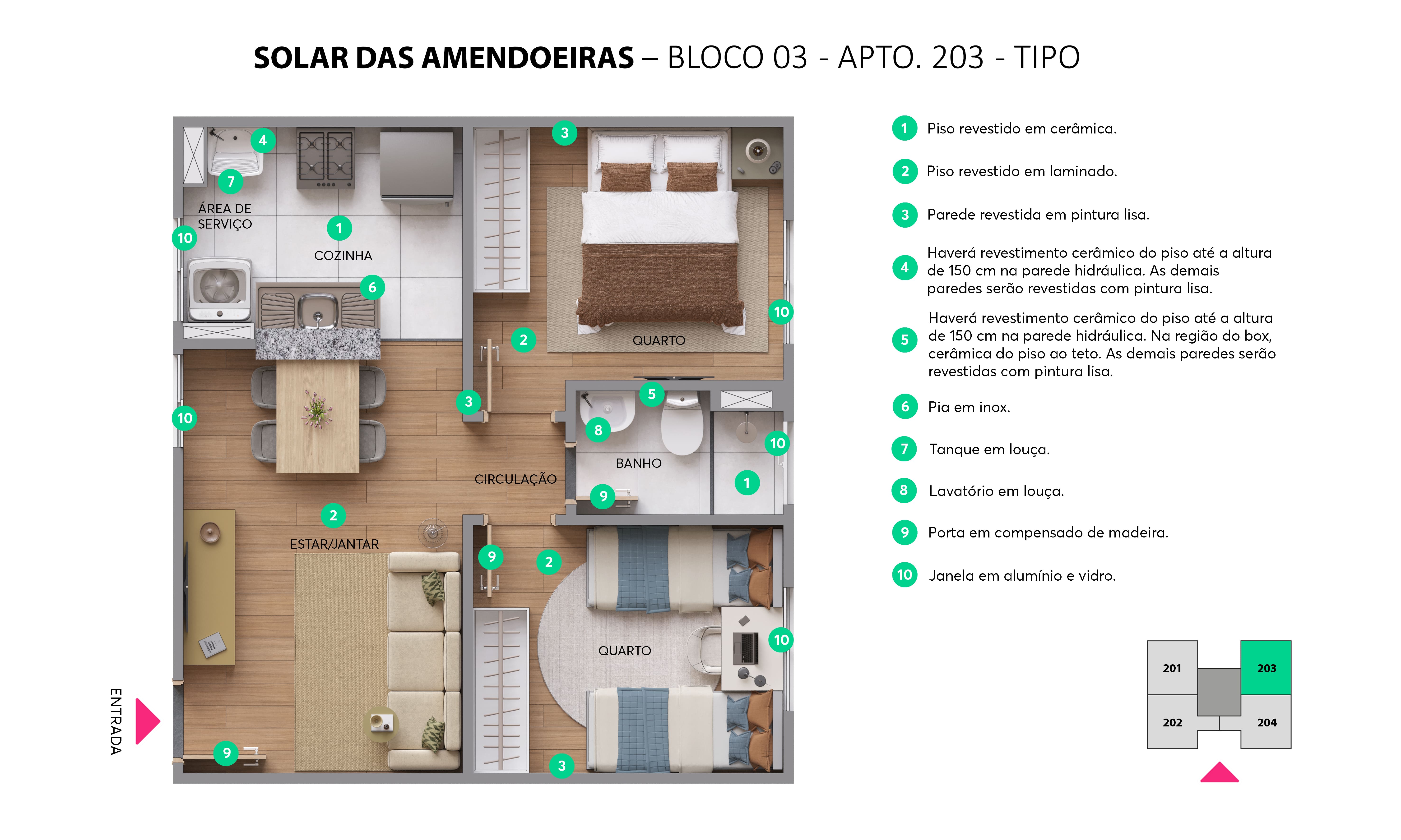 Planta - Bloco 03 - Apto. 203 - Solar das Amendoeiras MRV Camaçari