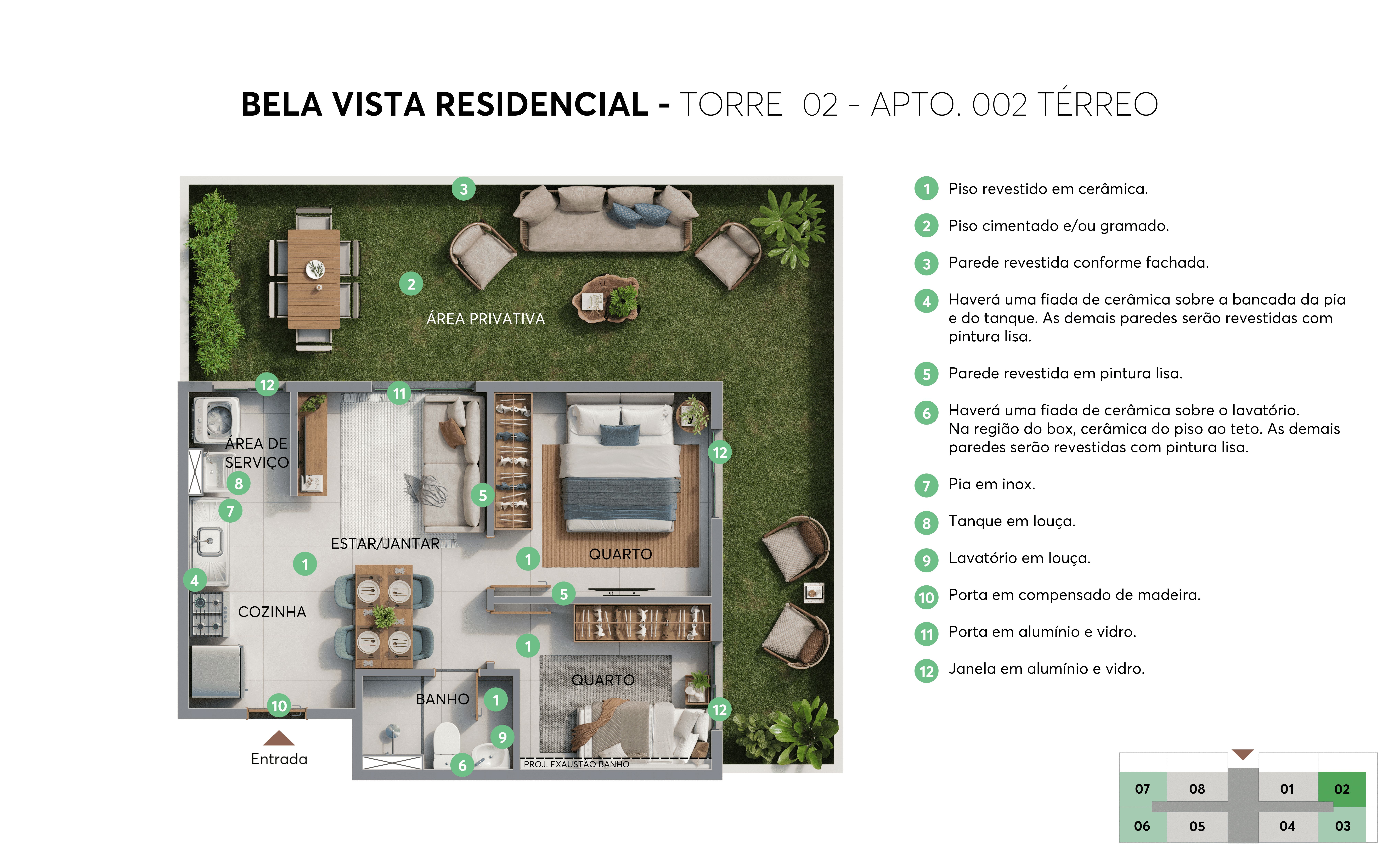 Planta - Torre 02 - Apto. 002 - Bela Vista Residencial MRV Salvador