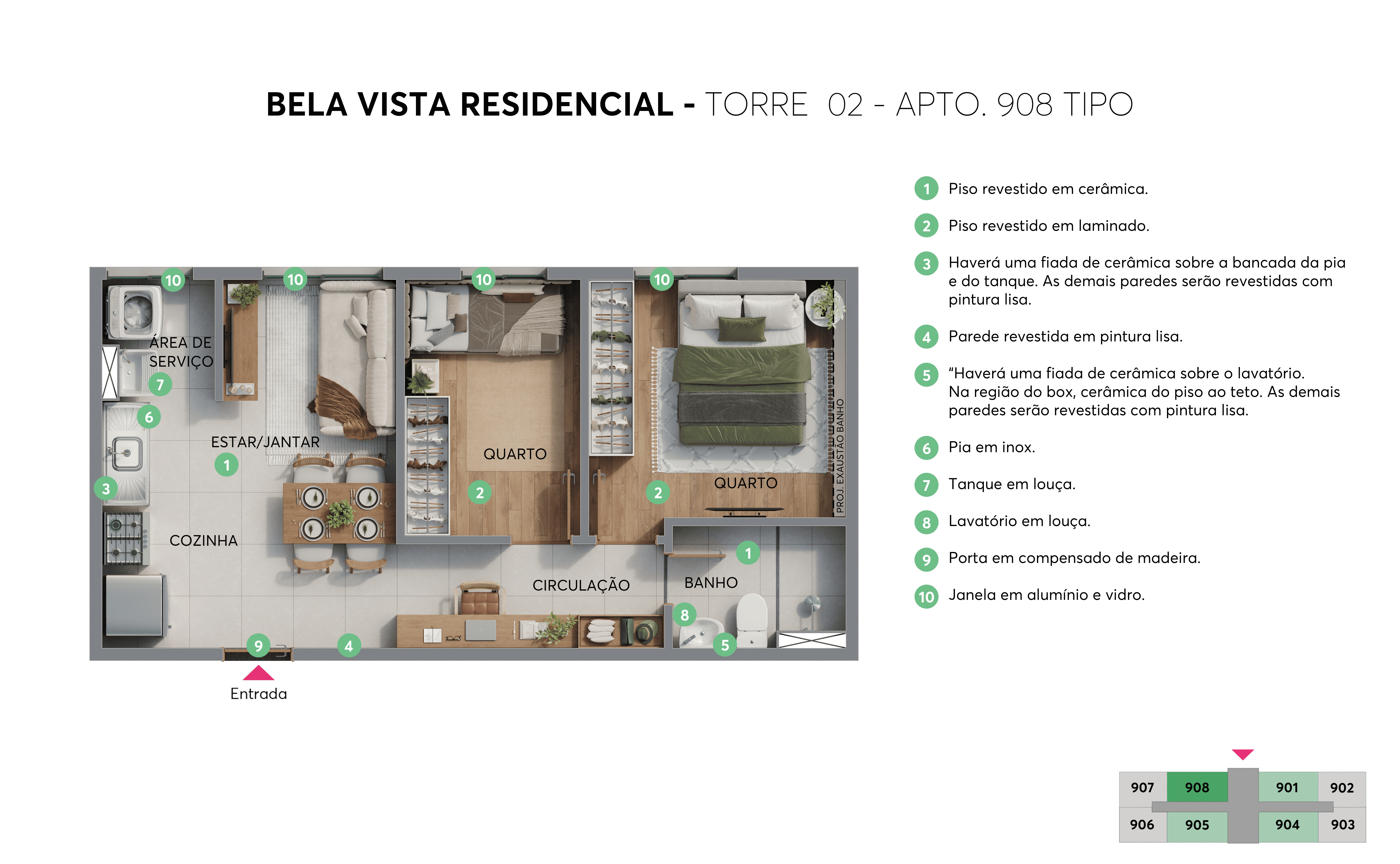 Planta - Torre 02 - Apto. 908 - Bela Vista Residencial MRV Salvador