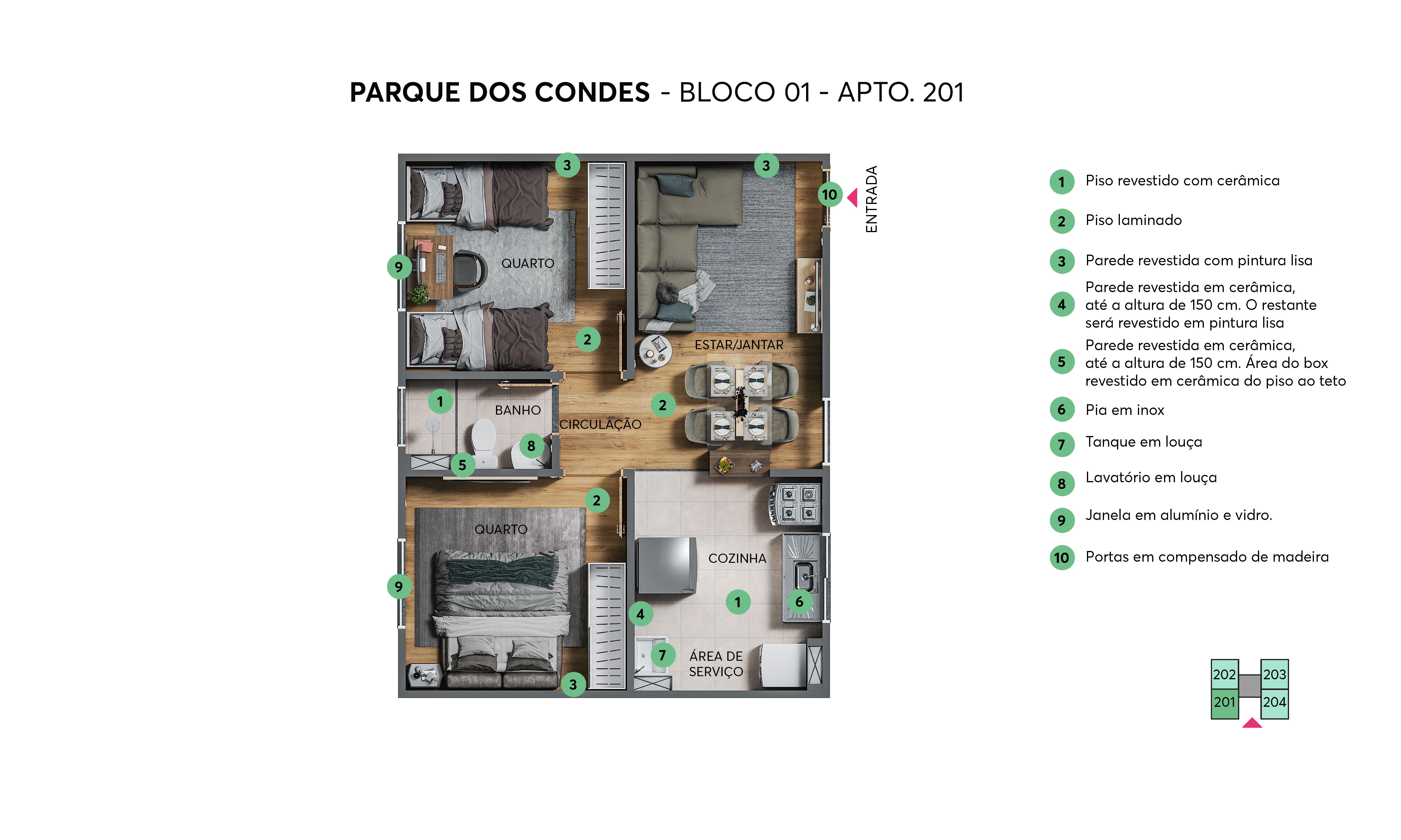Planta - Bloco 01 - Apto. 201 - Parque dos Condes