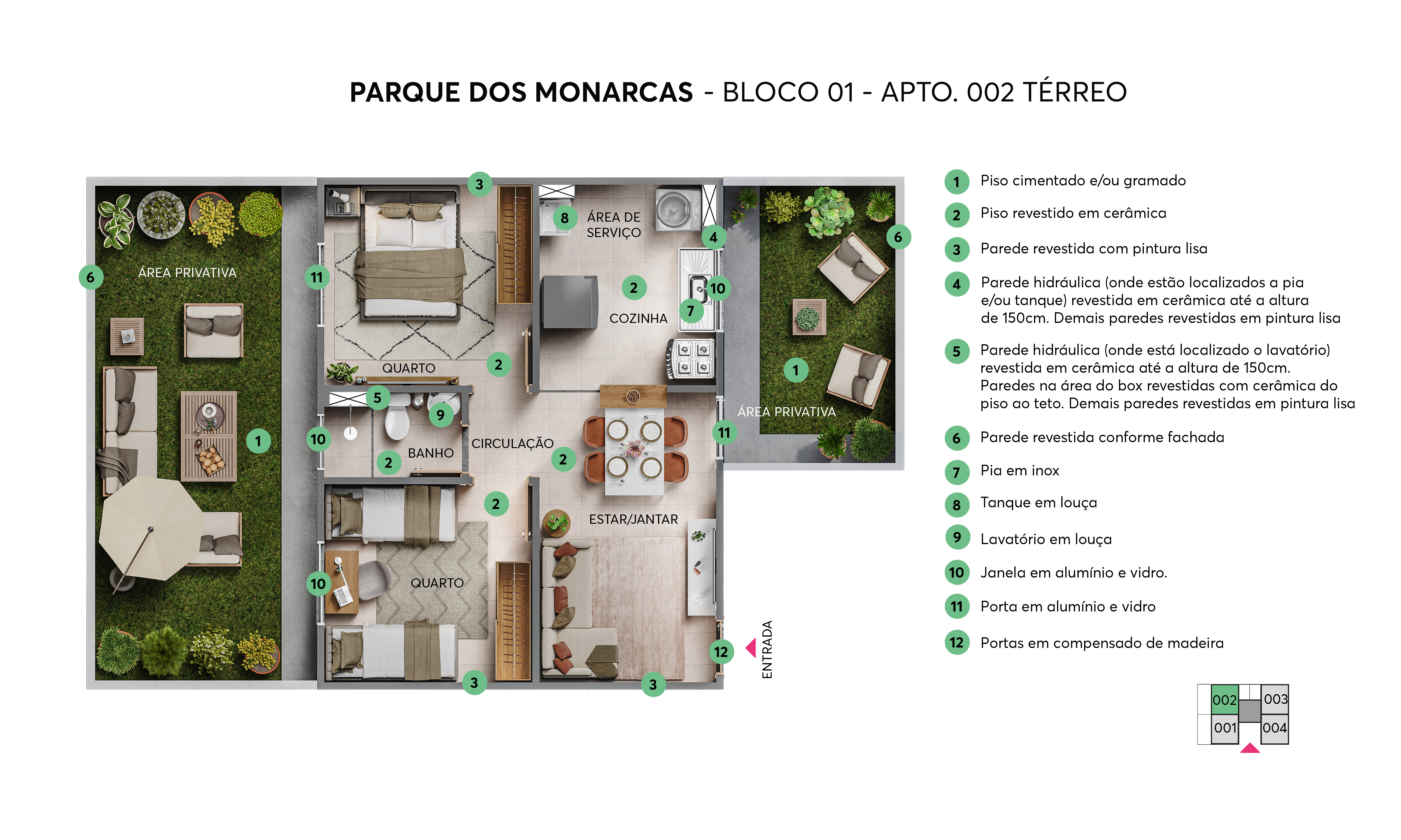 Planta – Bloco 01 – Apto 002 – Parque dos Monarcas MRV Salvador