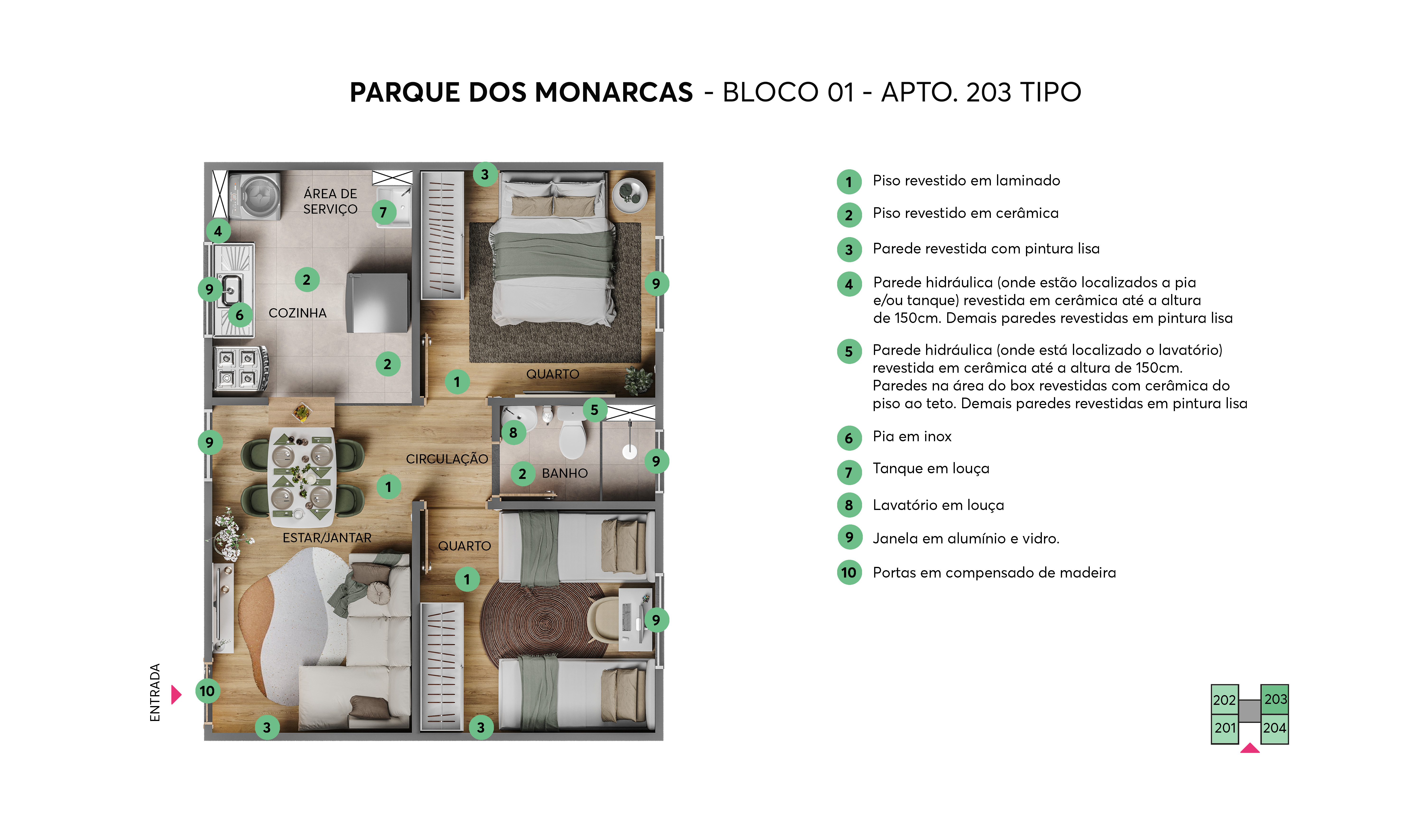 Planta – Bloco 01 – Apto 203 – Parque dos Monarcas MRV Salvador