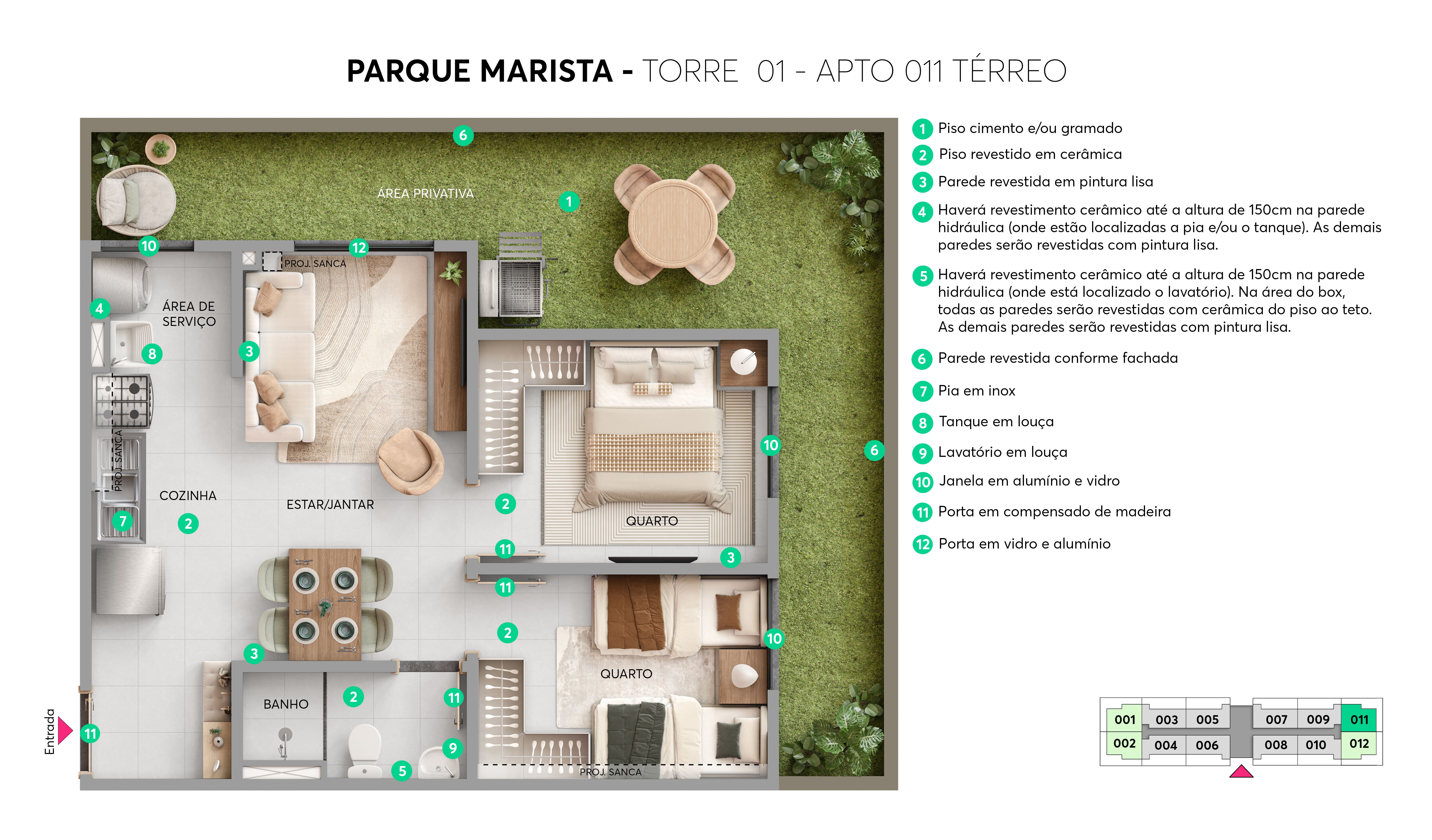 Planta - Torre 01 - Apto. 011 - Parque Marista MRV Fortaleza