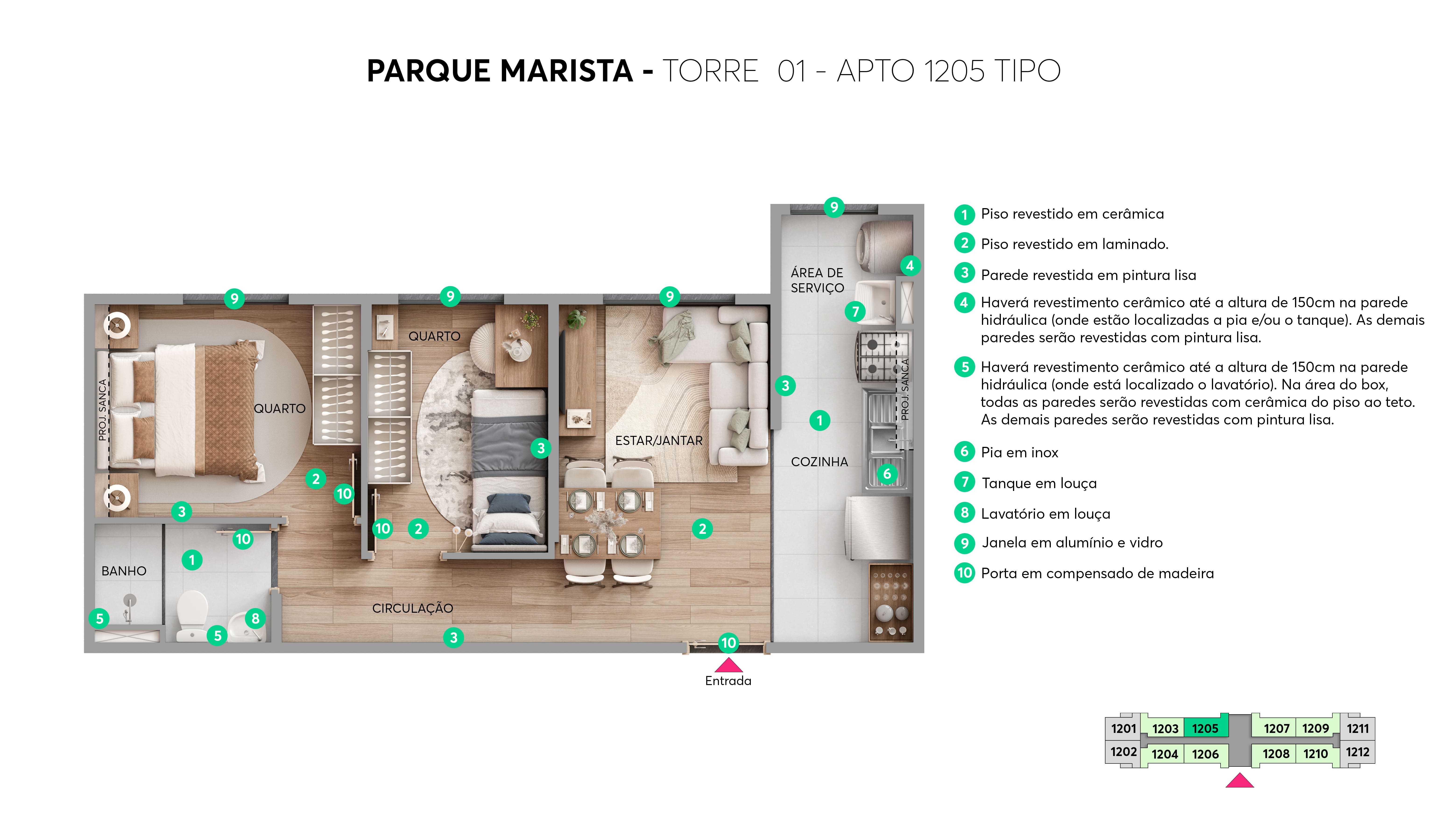 Planta - Torre 01 - Apto. 1205 - Parque Marista MRV Fortaleza