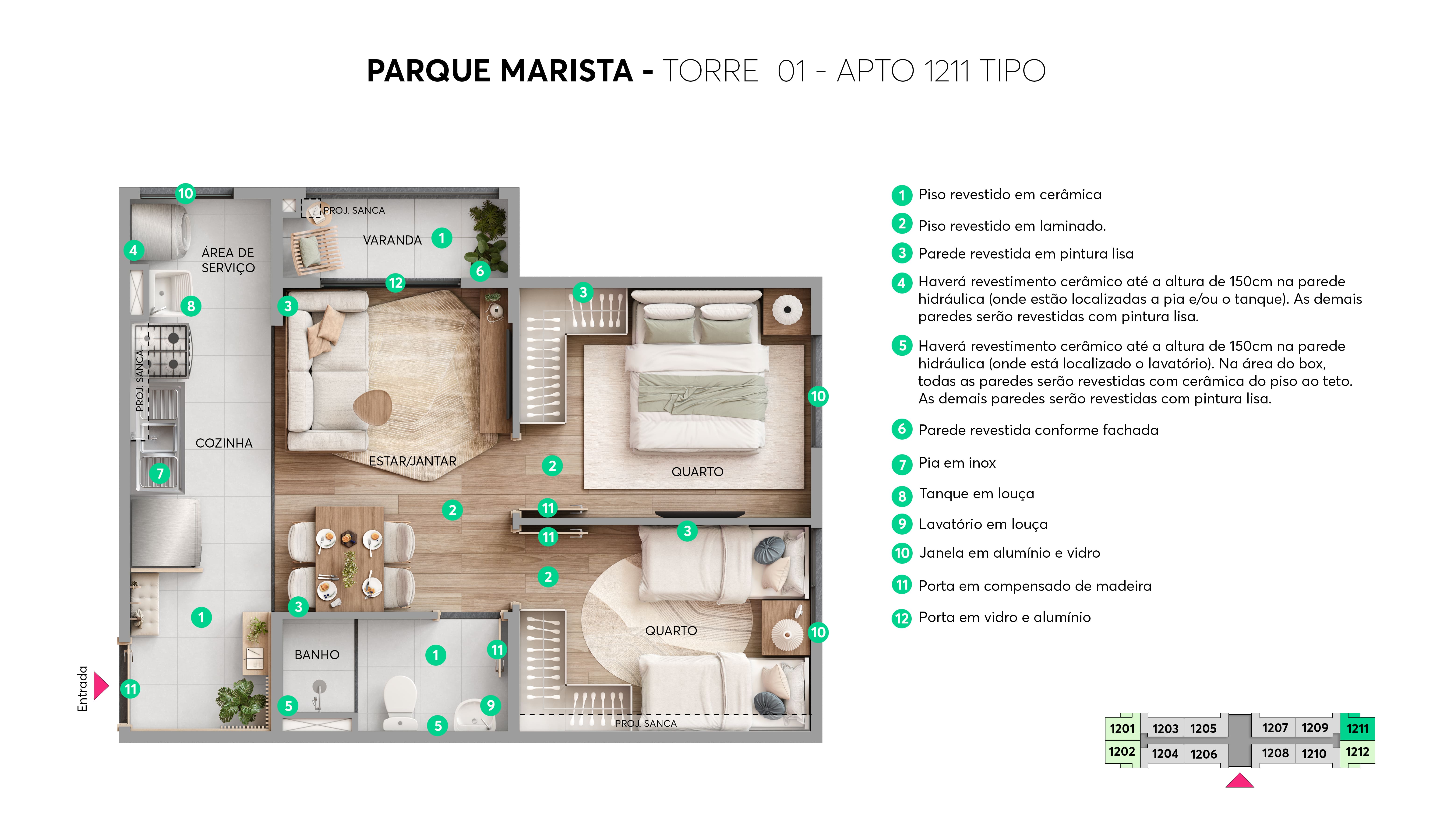 Planta - Torre 01 - Apto. 1211 - Parque Marista MRV Fortaleza