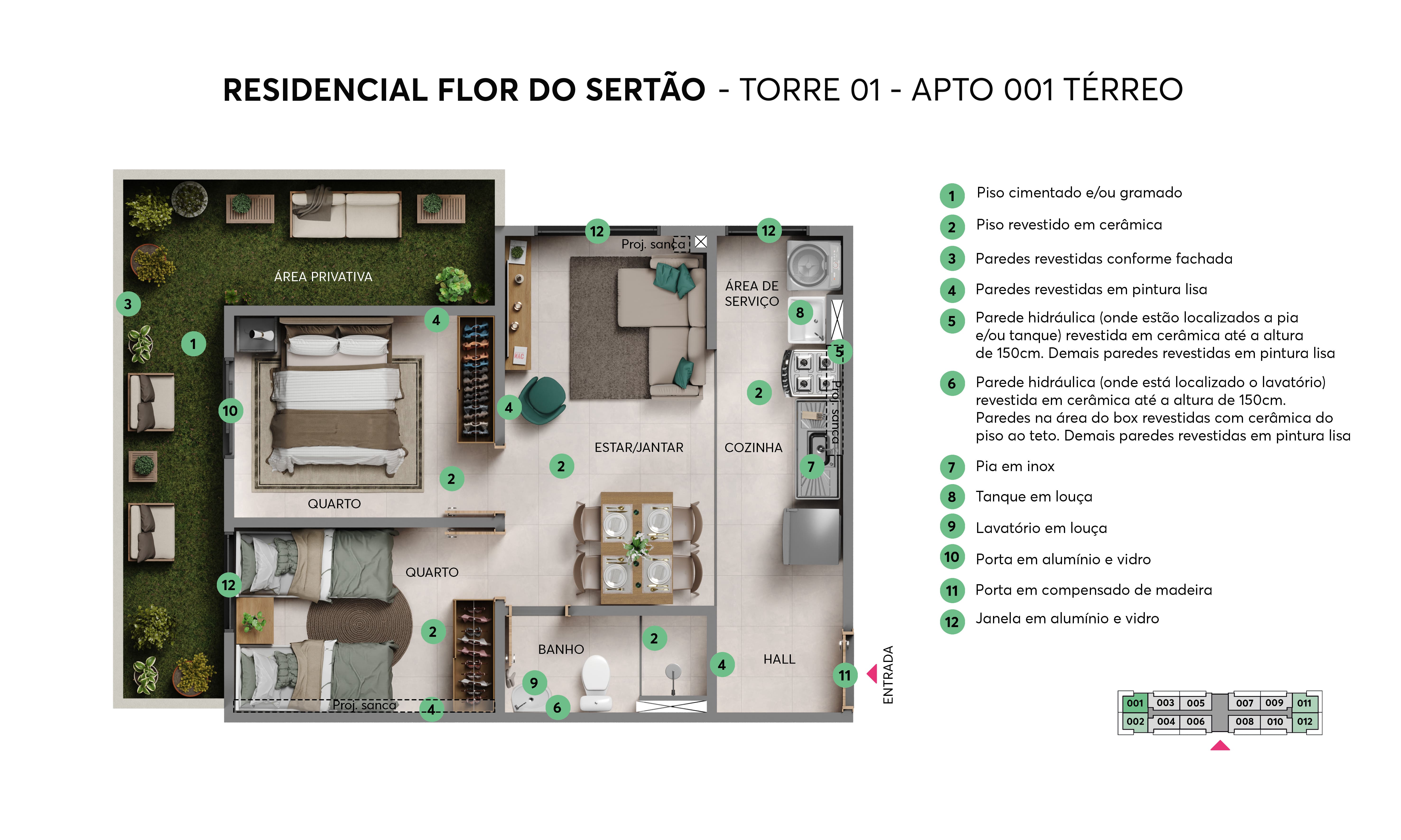Resid. Flor do Sertão MRV Fortaleza - Planta - Torre 01 - Apto. 001