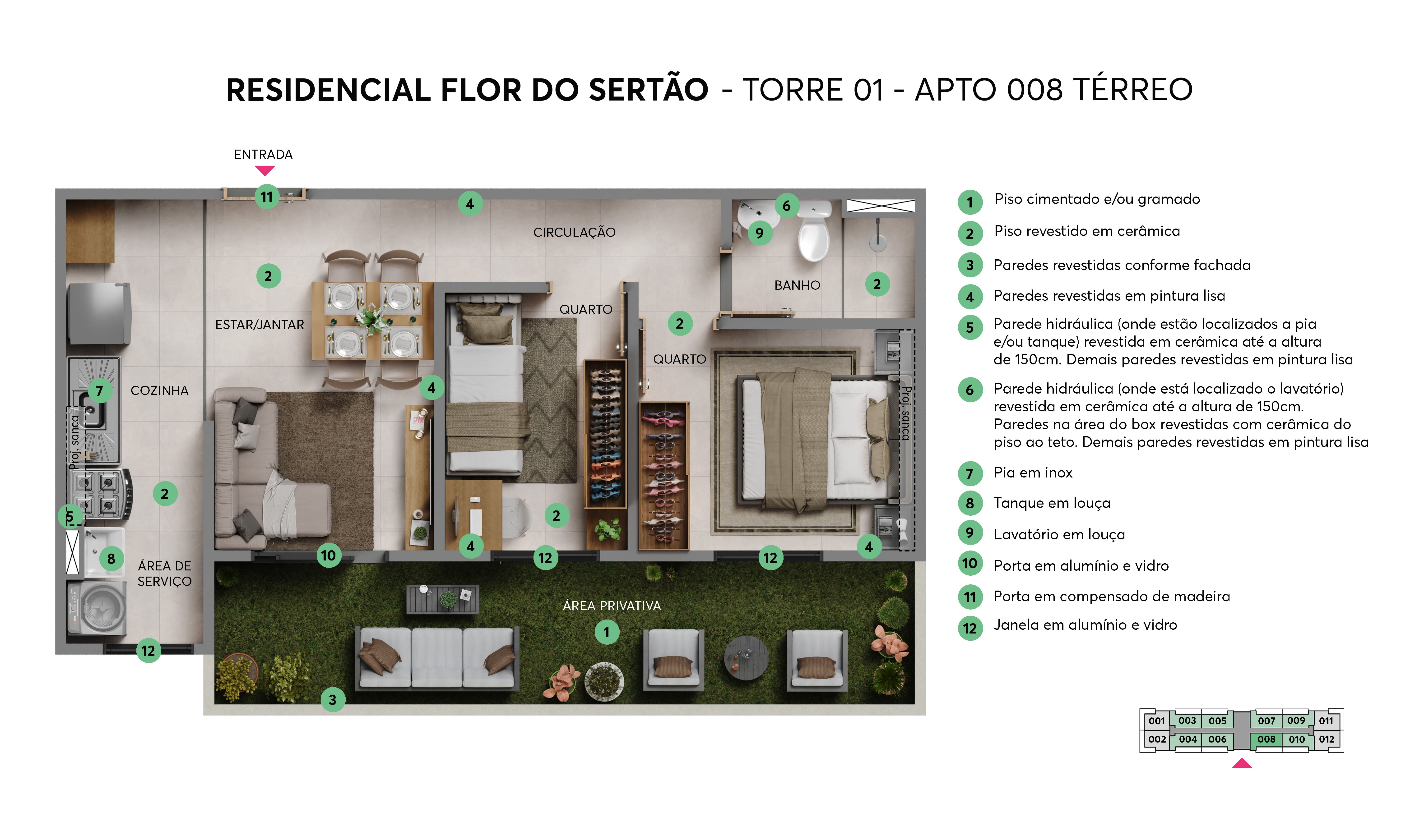 Resid. Flor do Sertão MRV Fortaleza - Planta - Torre 01 - Apto. 008