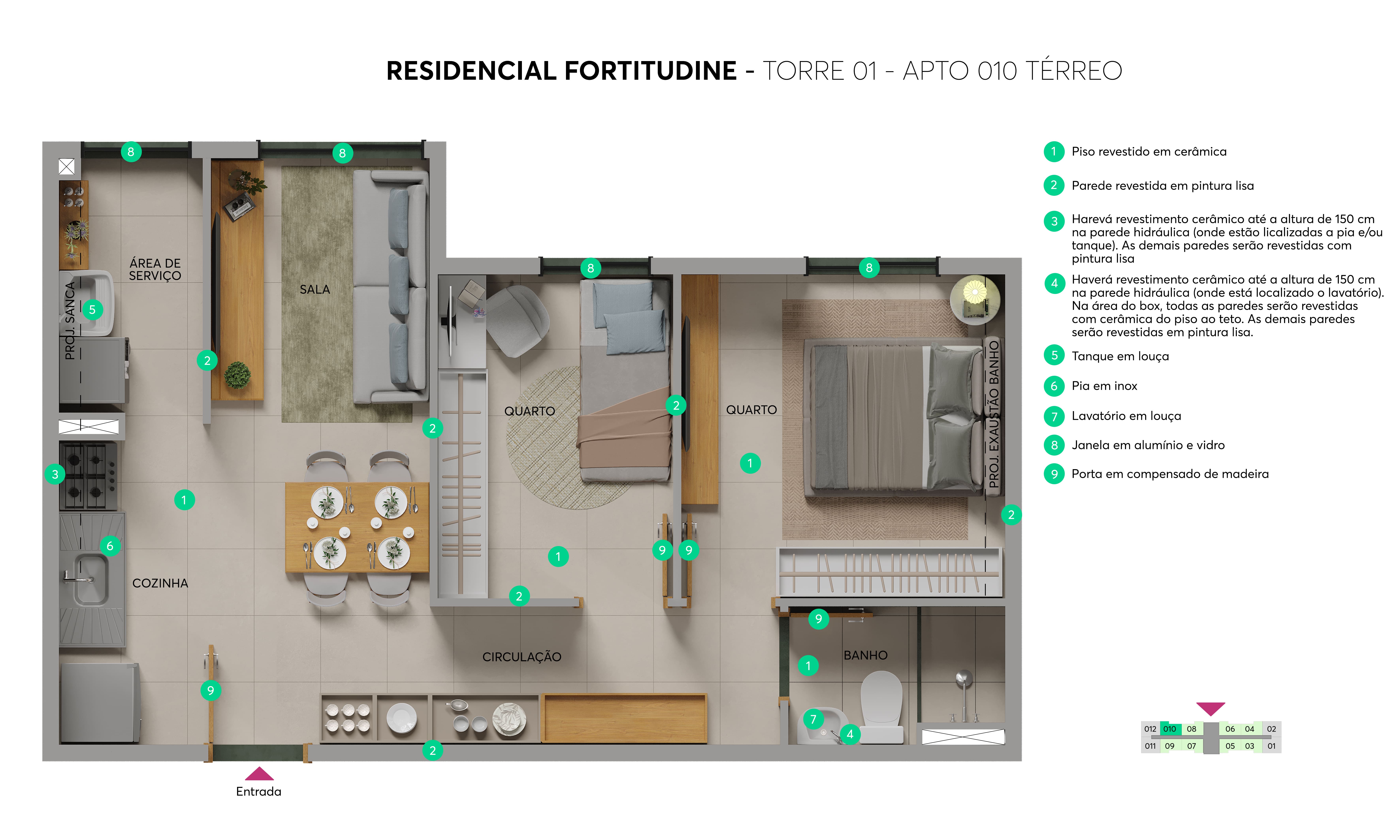 Planta – Torre 01 – Apto 010 – Residencial Fortitudine MRV Fortaleza