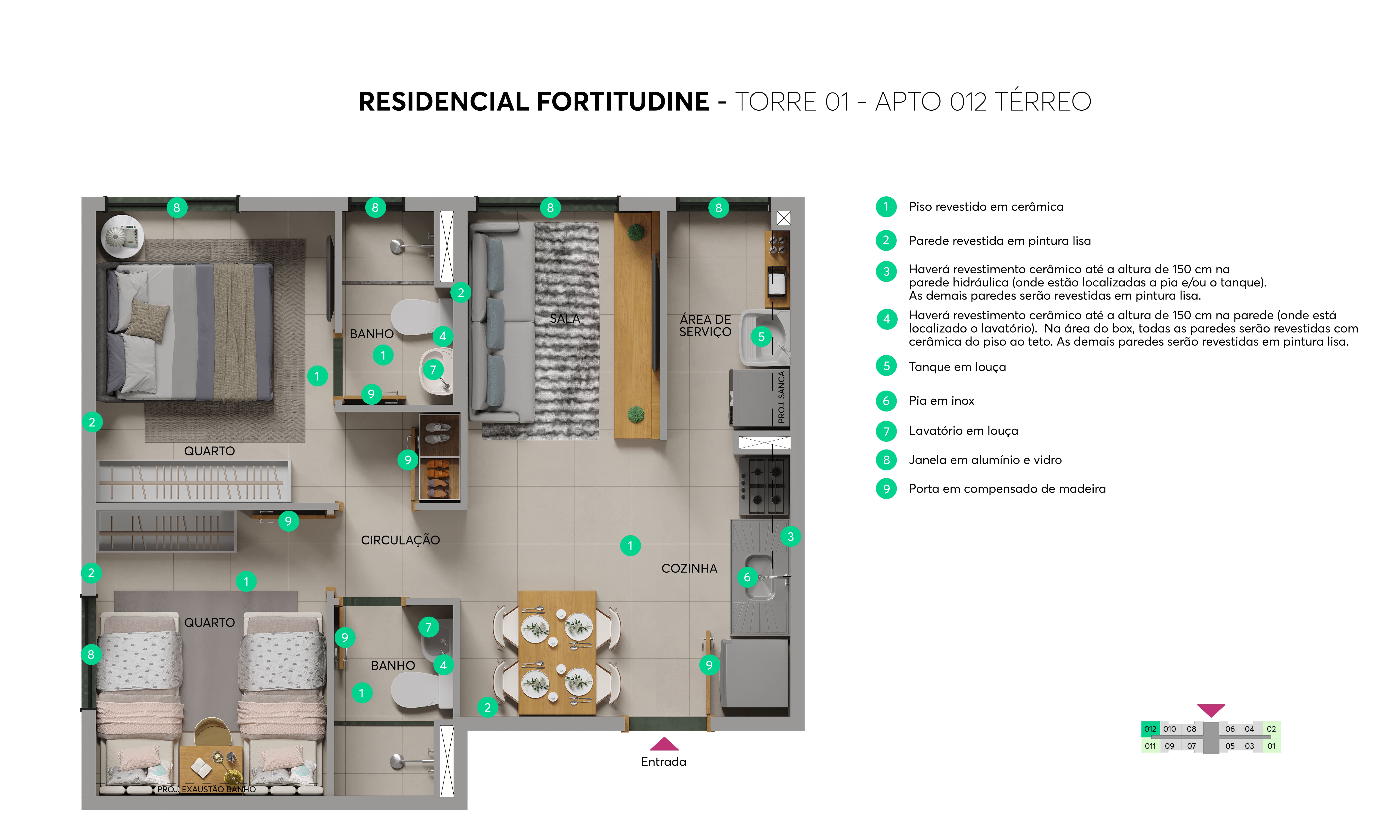 Planta – Torre 01 – Apto 012 – Residencial Fortitudine MRV Fortaleza 
