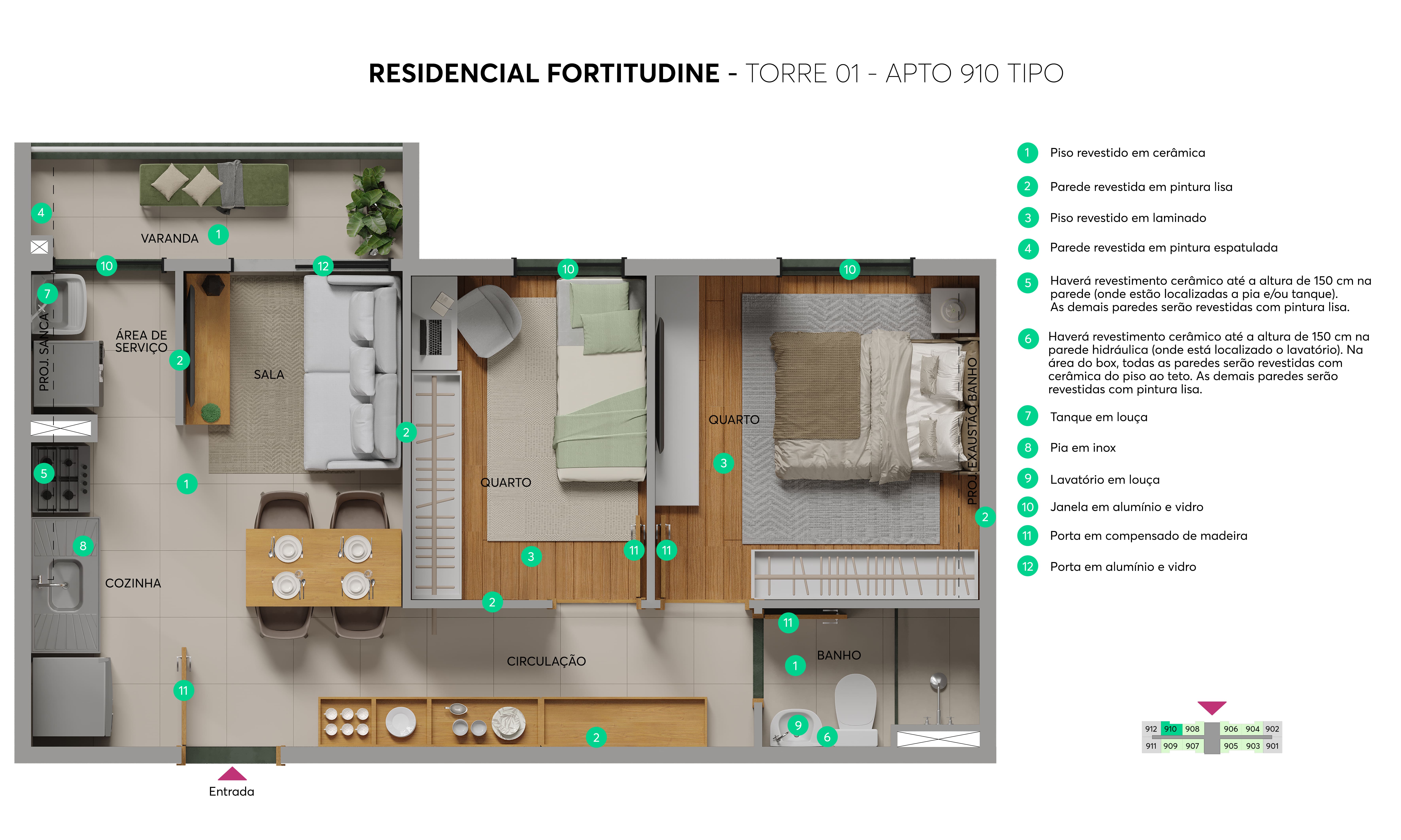 Planta – Torre 01 – Apto 910– Residencial Fortitudine MRV Fortaleza 