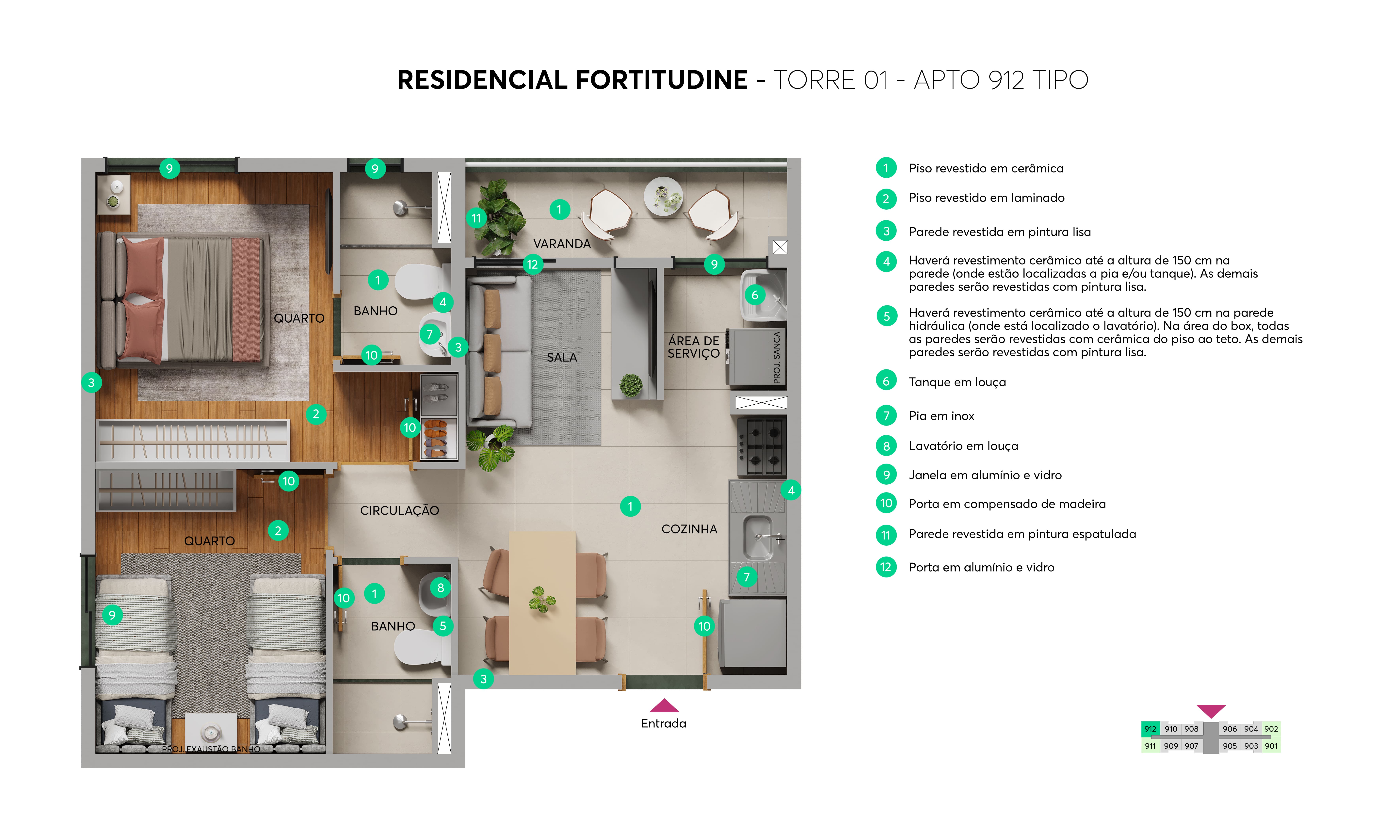 Planta – Torre 01 – Apto 912 – Residencial Fortitudine MRV Fortaleza