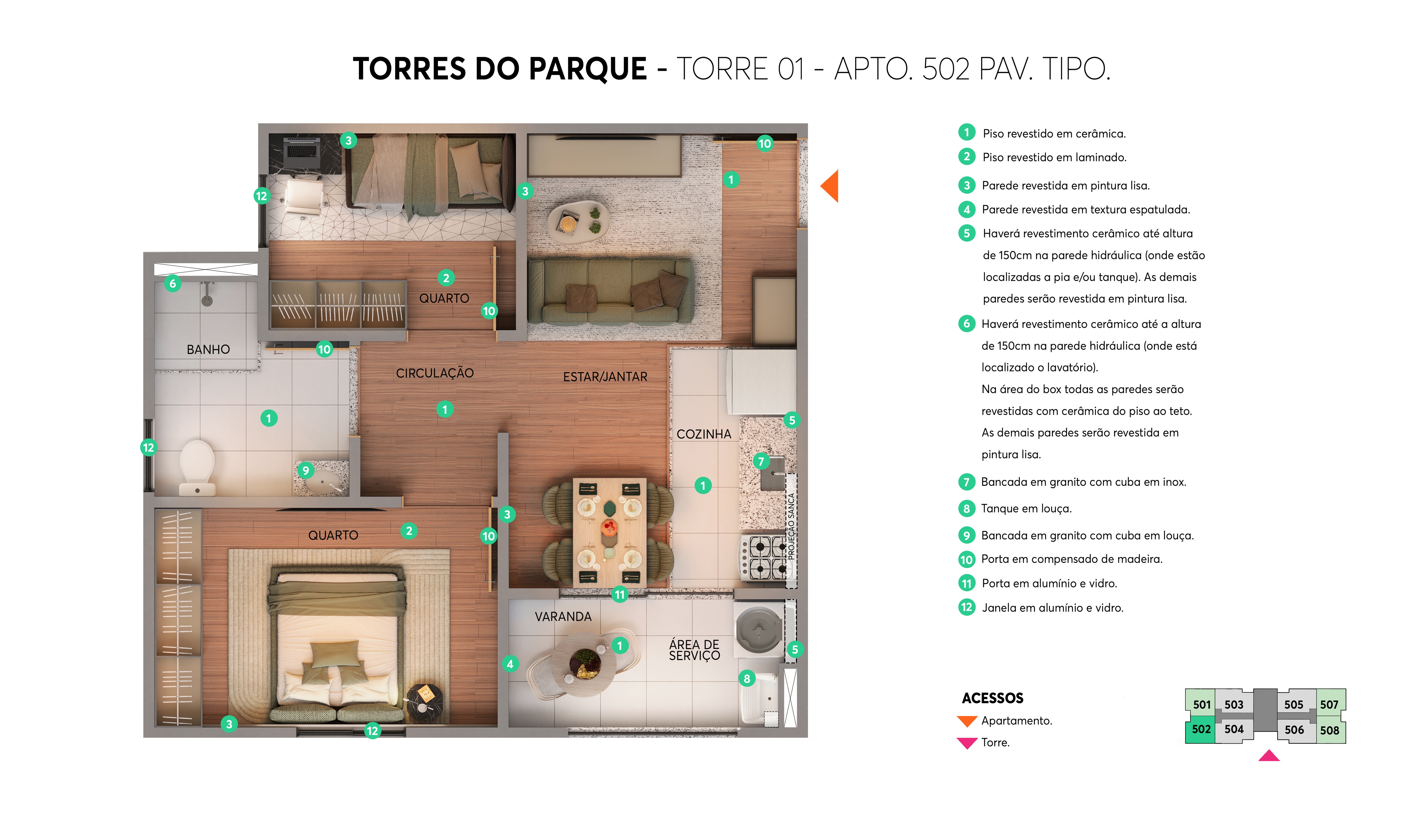 Planta – Torre 01 – Apto 502 – Torres do Parque MRV Samambaia 