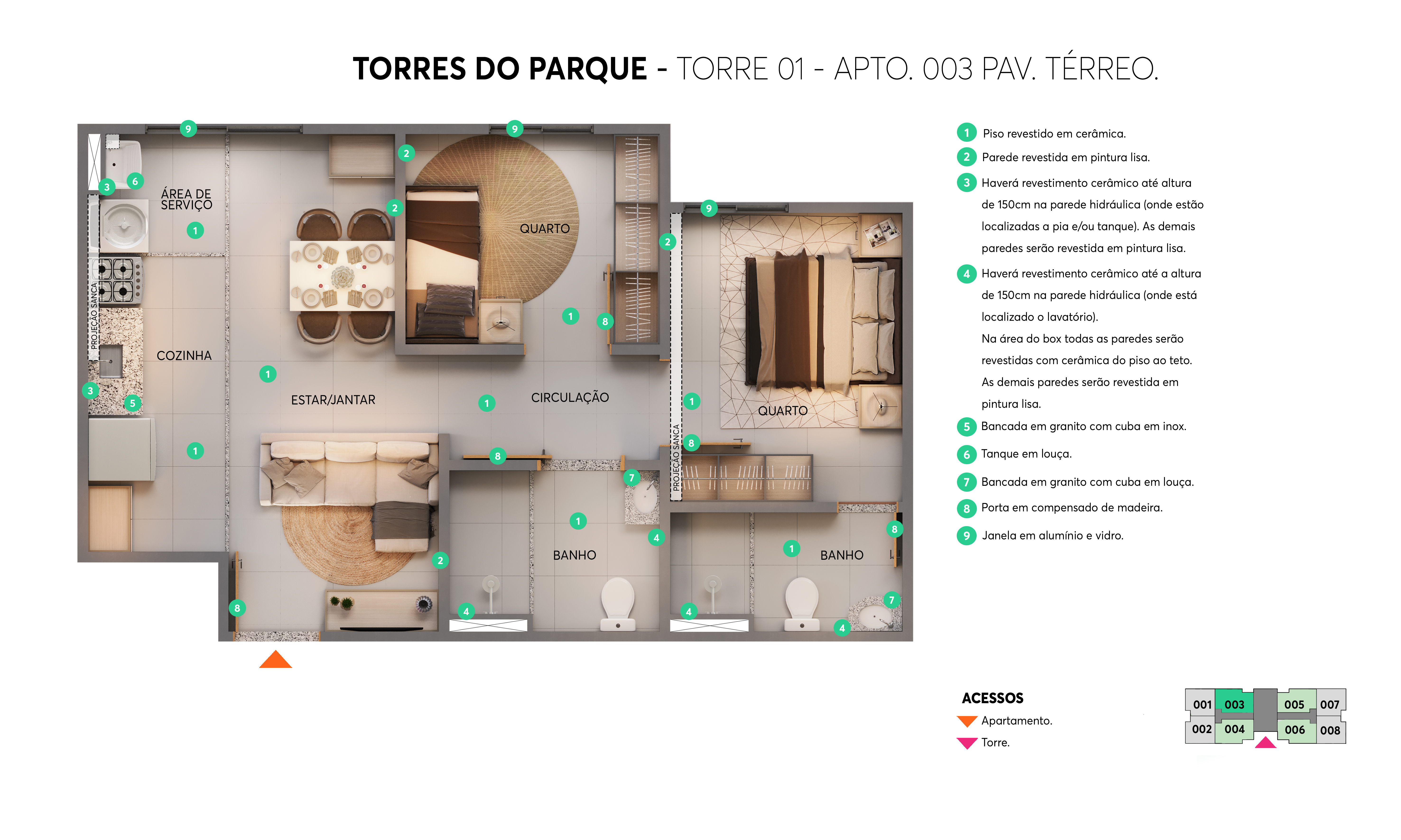 Planta – Torre 01 – Apto 003– Torres do Parque MRV Samambaia