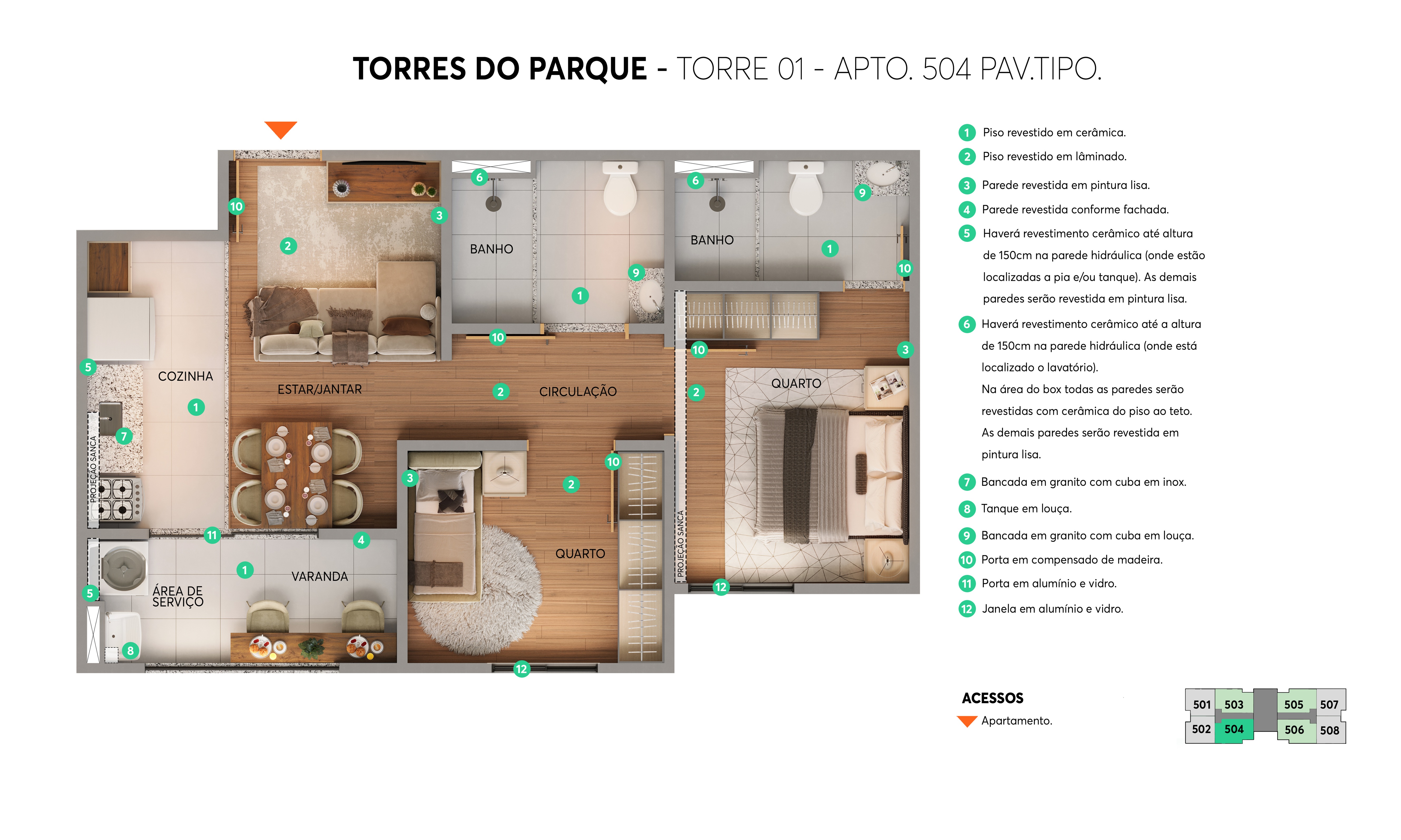 Planta – Torre 01 – Apto 504 – Torres do Parque MRV Samambaia