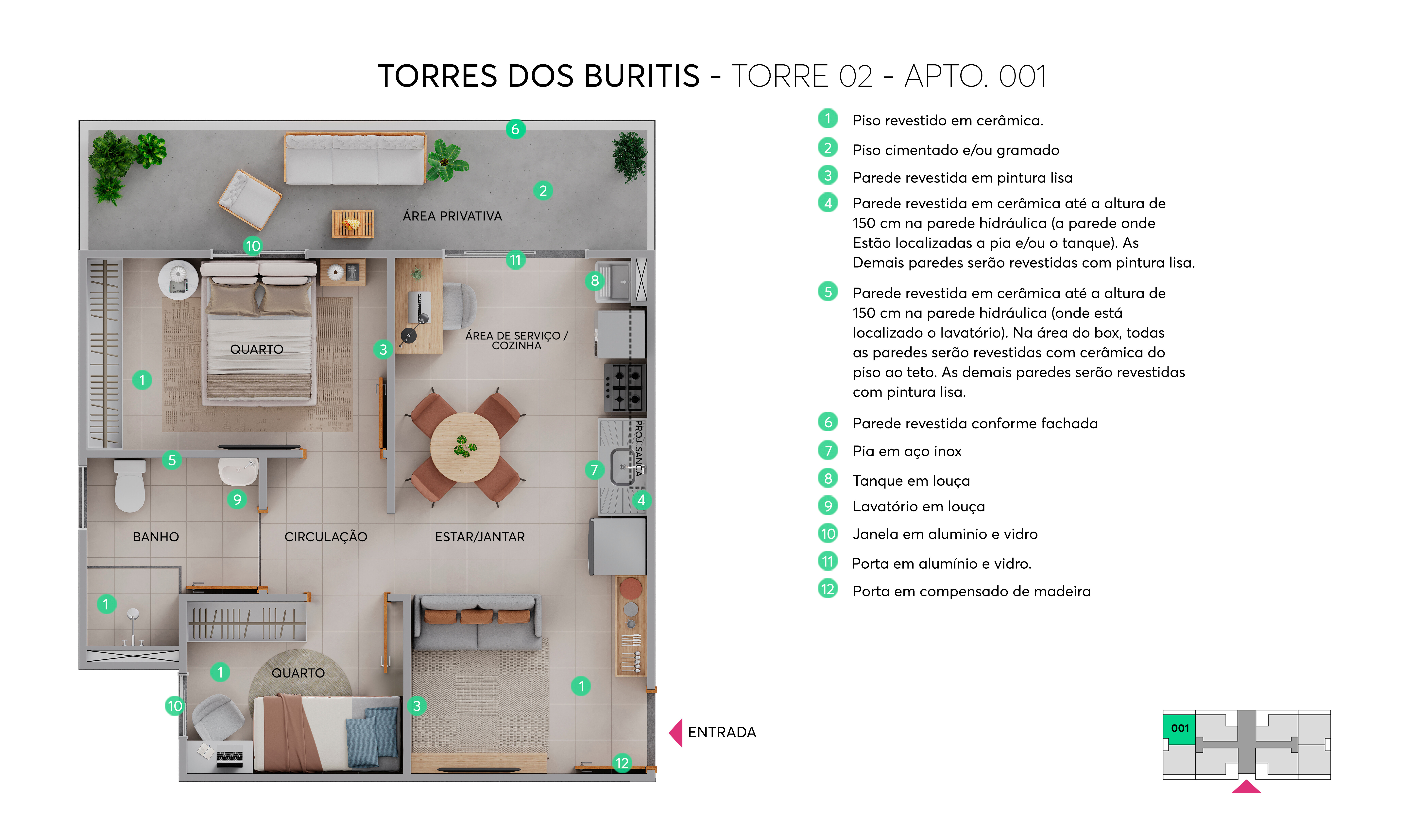 Planta - Torre 02 - Apto. 001 - Torres dos Buritis MRV Brasília