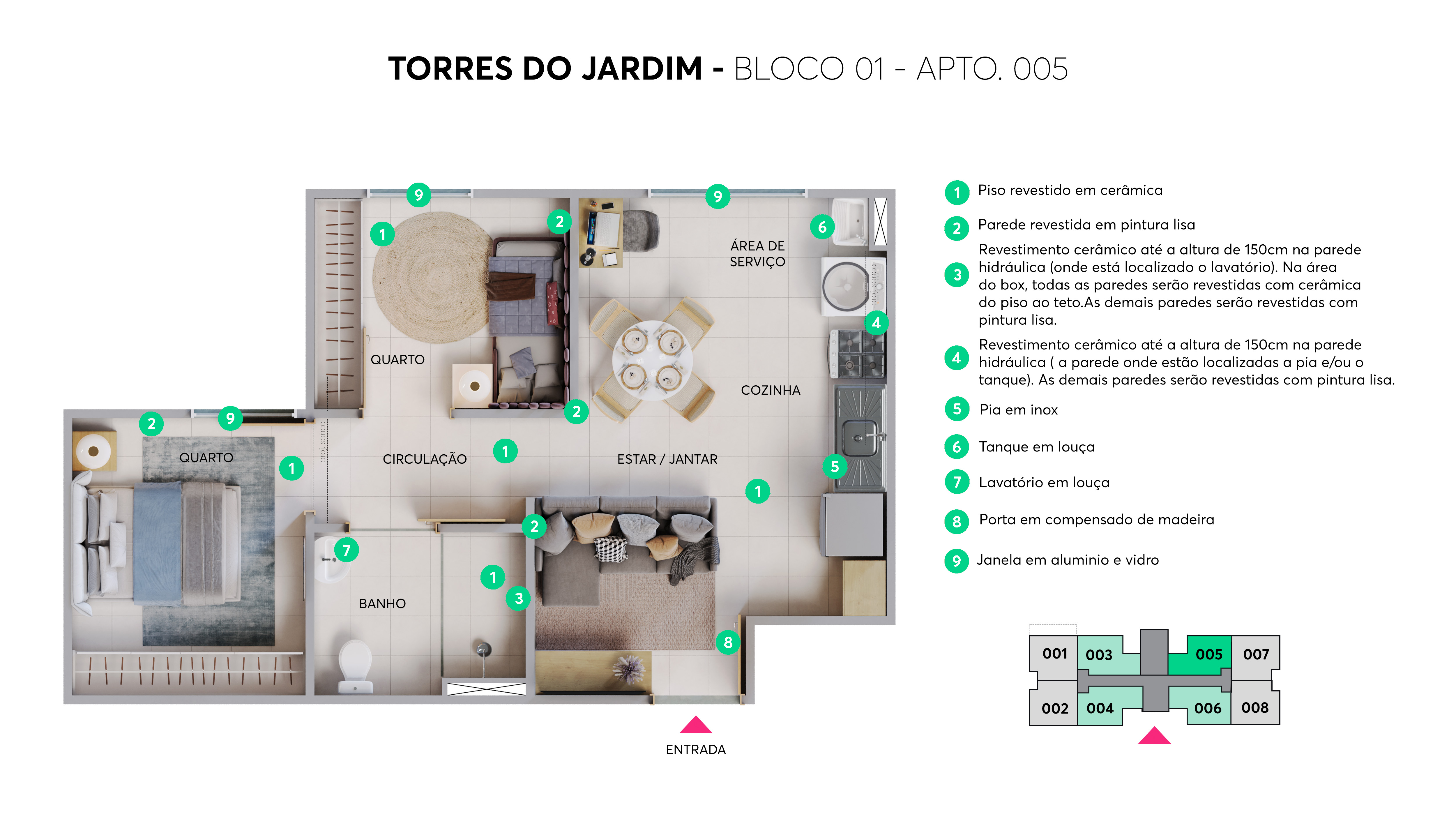 Planta - Bloco 01 - Apto. 005 Torres do Jardim MRV Santa Maria