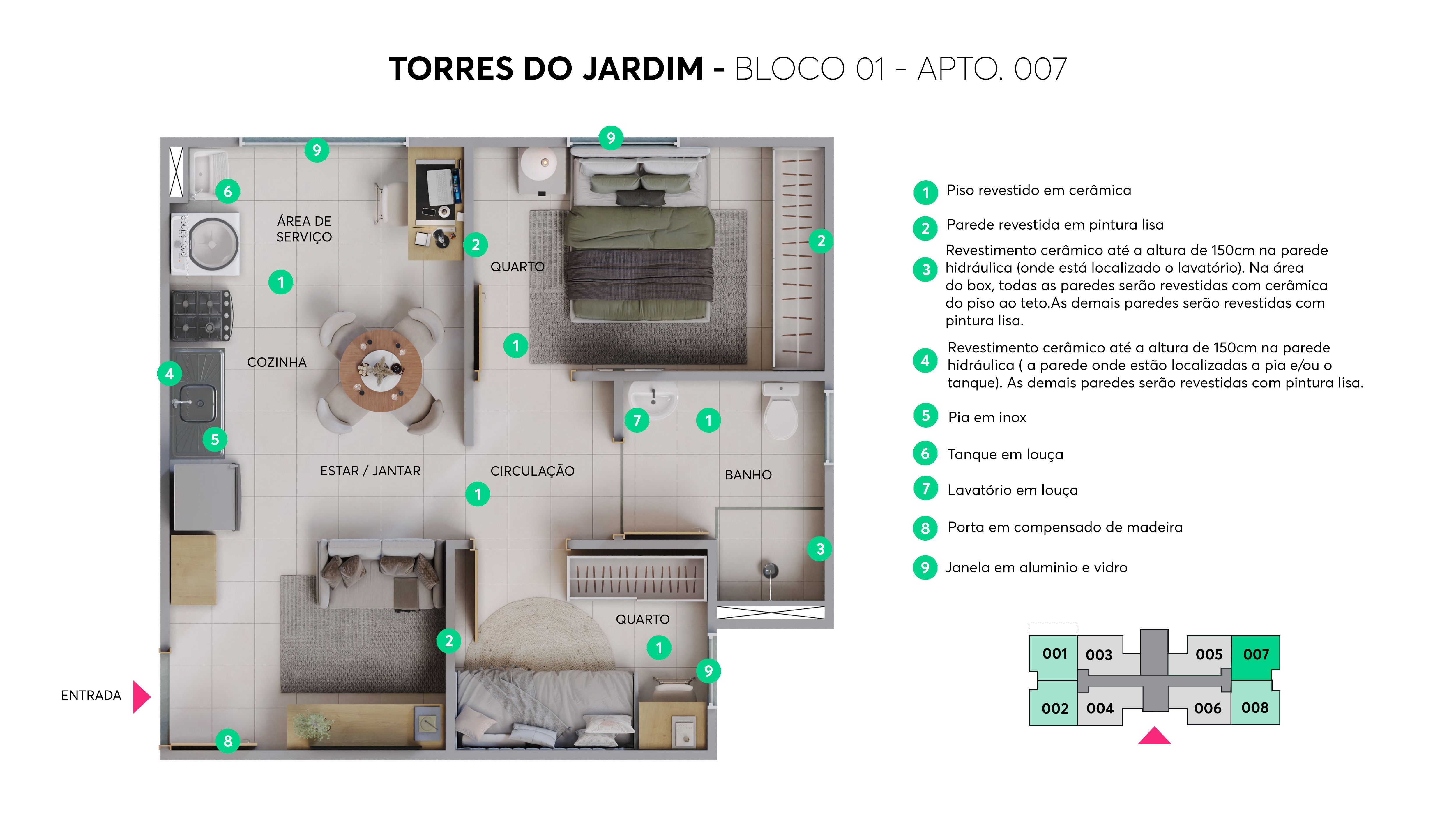 Planta - Bloco 01 - Apto. 007 Torres do Jardim MRV Santa Maria