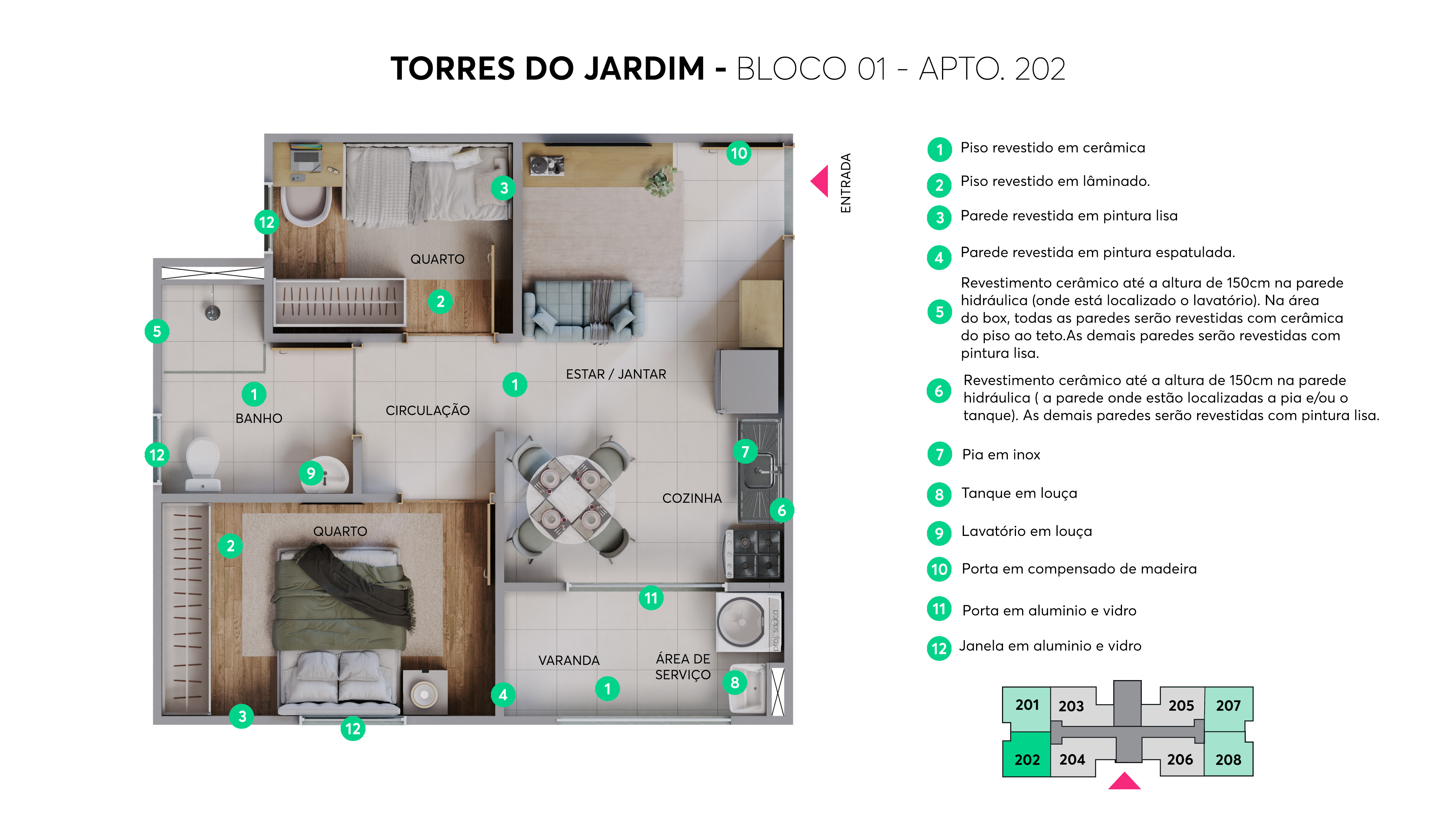 Planta - Bloco 01 - Apto. 202 Torres do Jardim MRV Santa Maria
