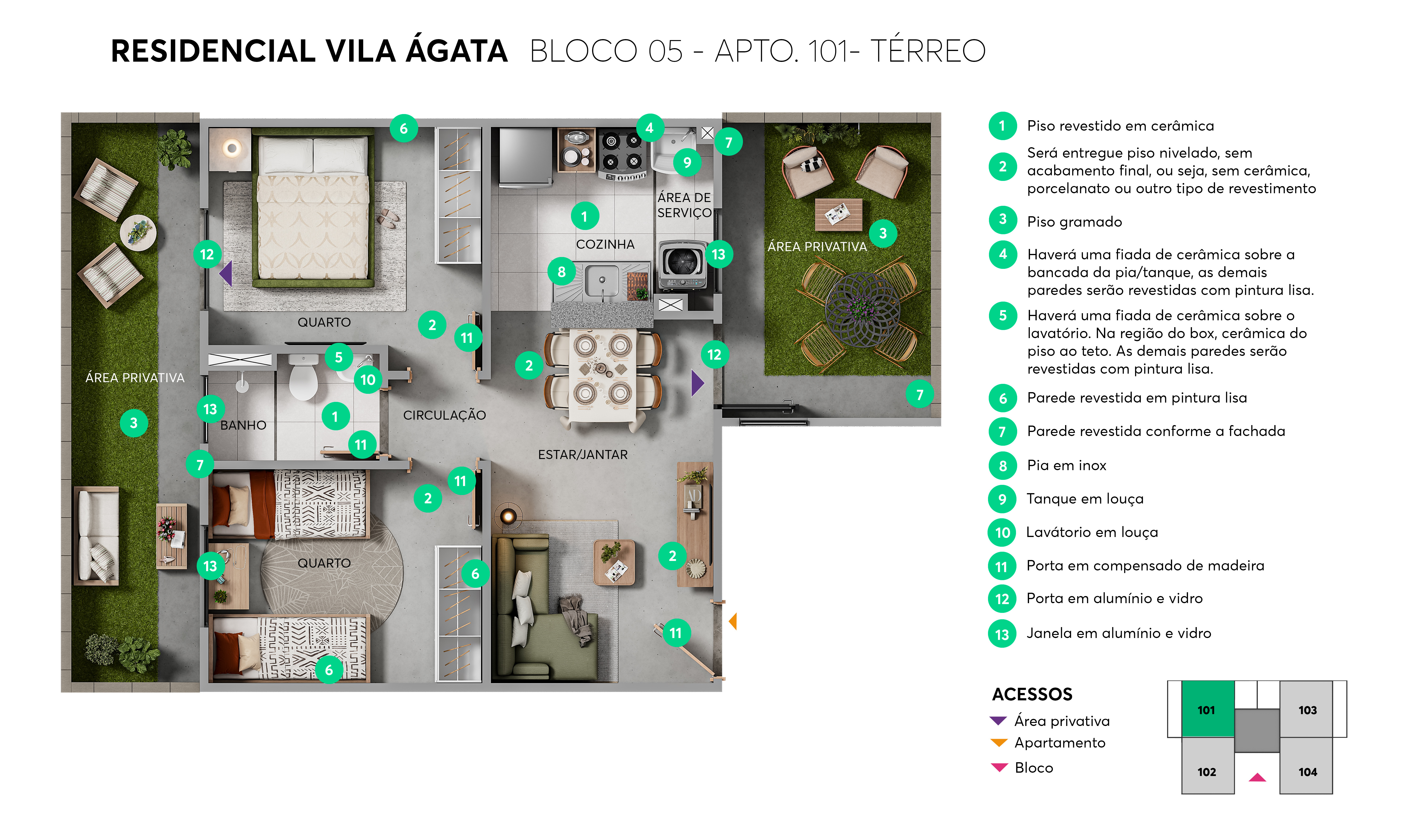 Planta - Apto. 101 - Bloco 05 - Chapada do Vale MRV Cuiabá