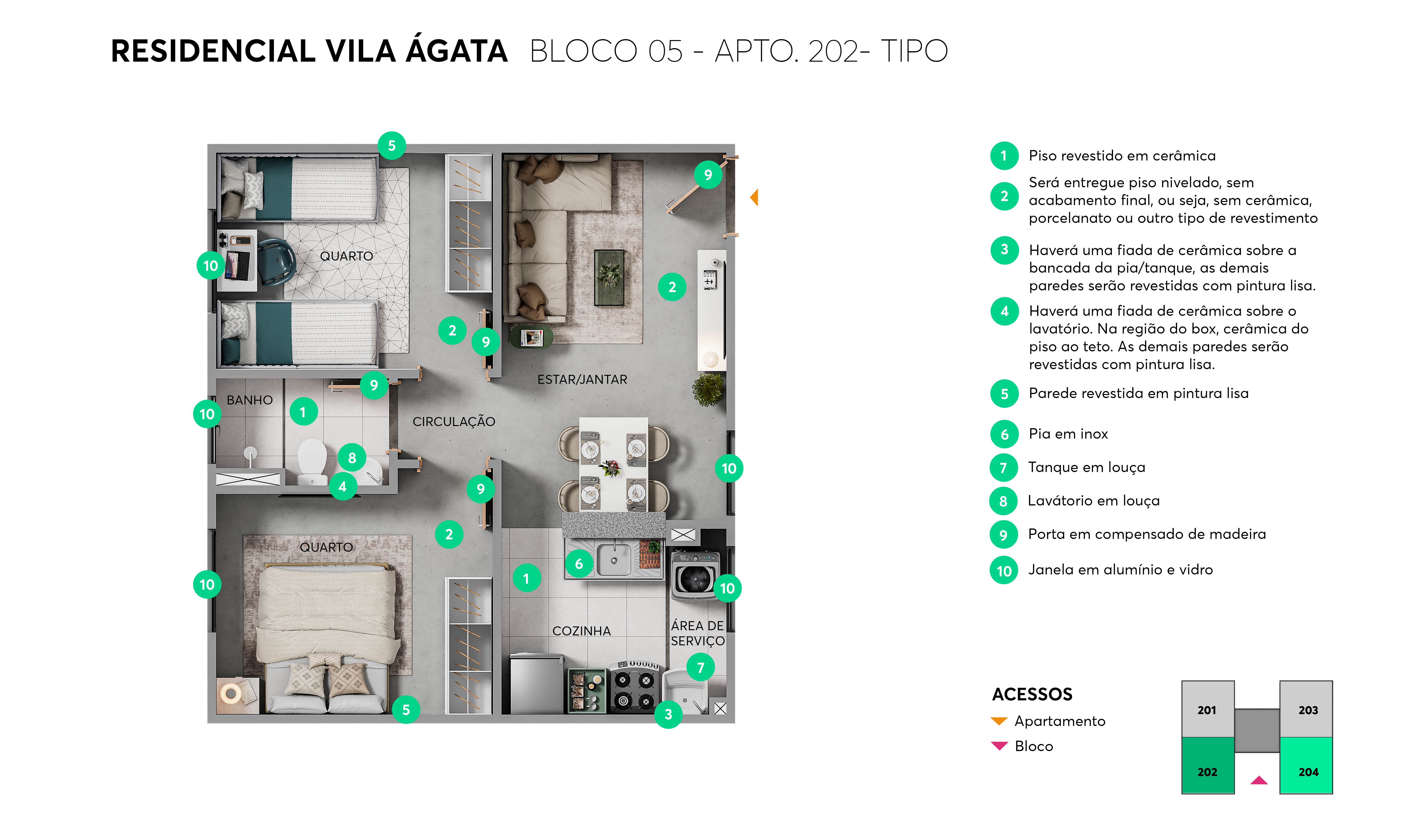 Planta - Apto. 202 - Bloco 05 - Chapada do Vale MRV Cuiabá