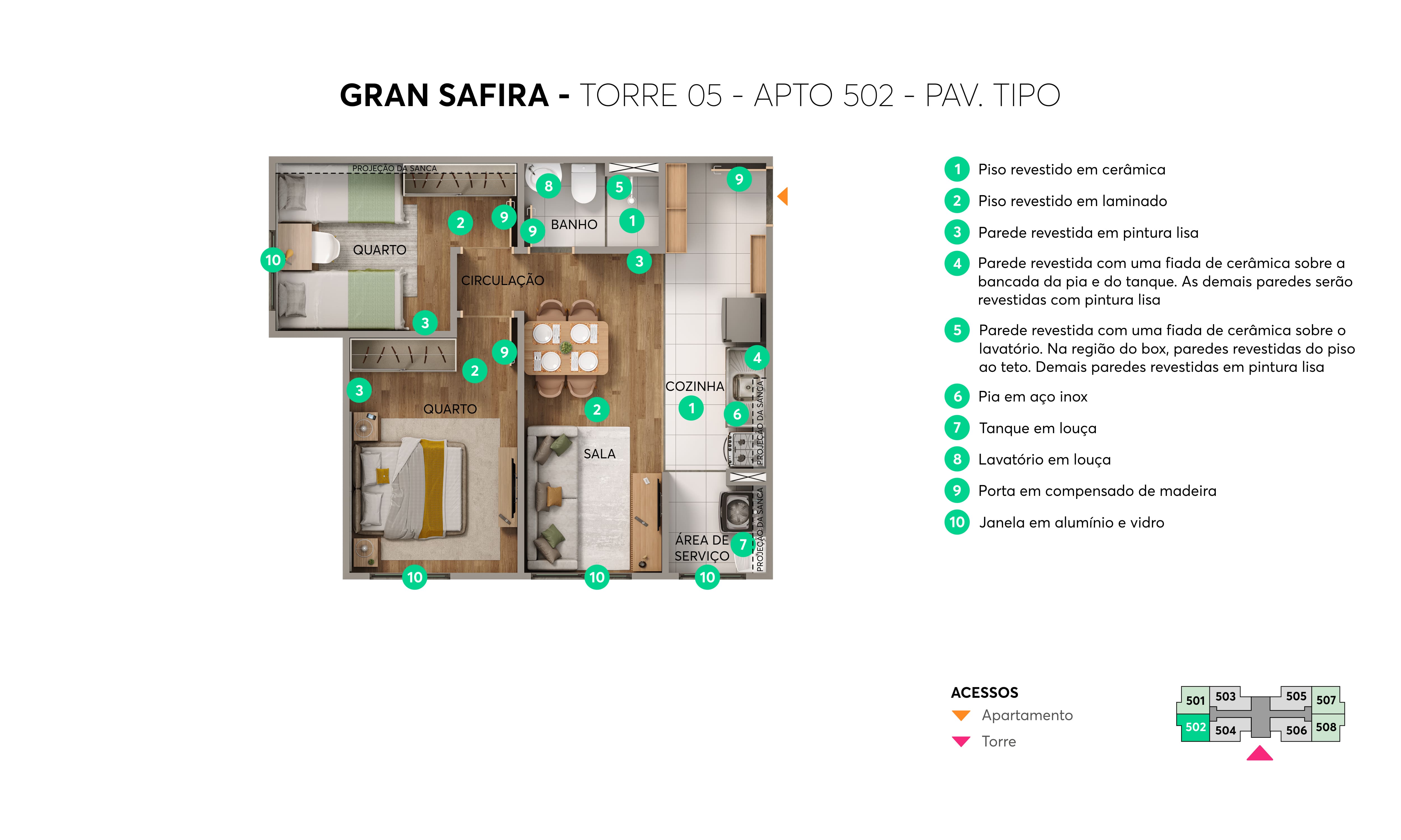 Planta - Torre 05 - Apto. 502 - Gran Safira MRV Aparecida de Goiânia
