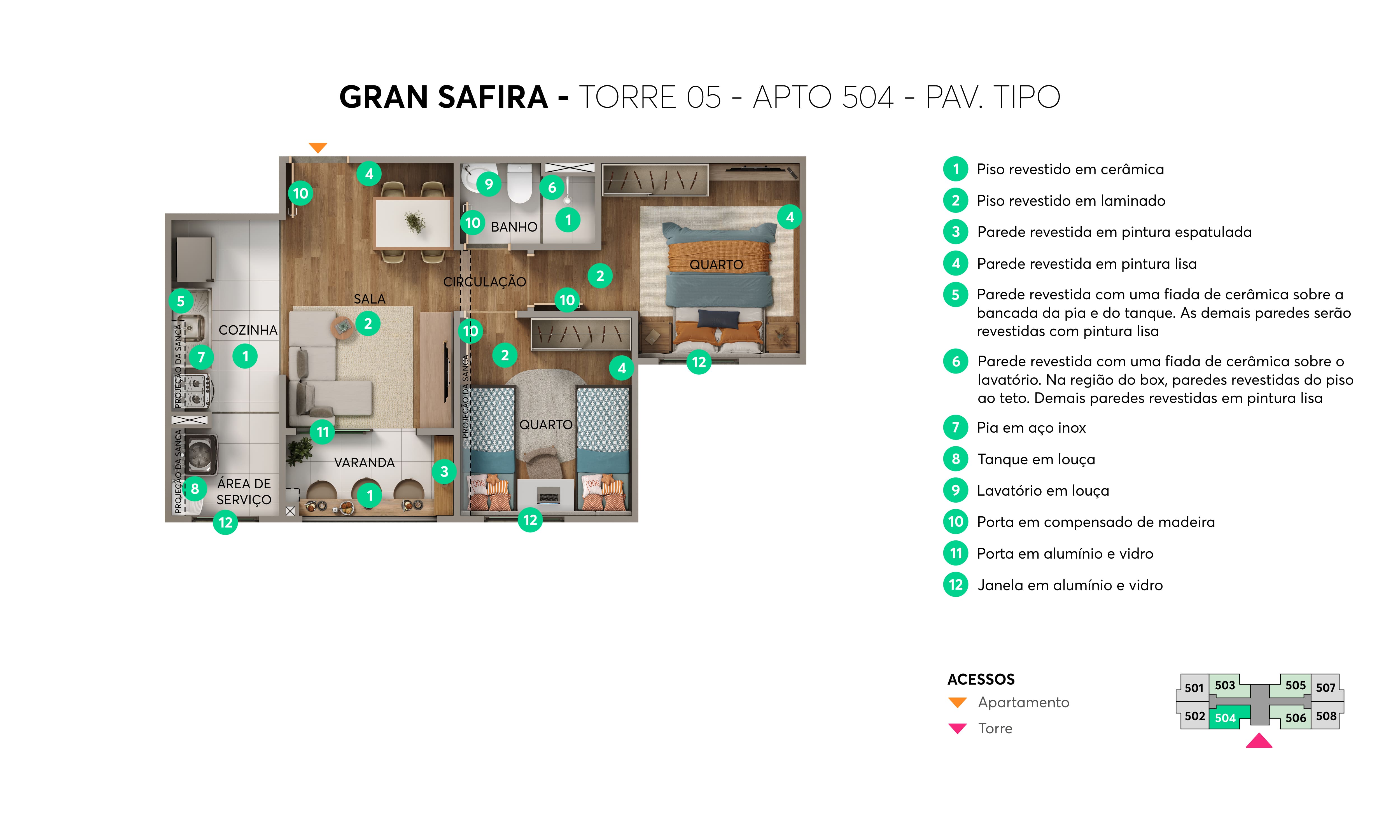 Planta - Torre 05 - Apto. 504 - Gran Safira MRV Aparecida de Goiânia