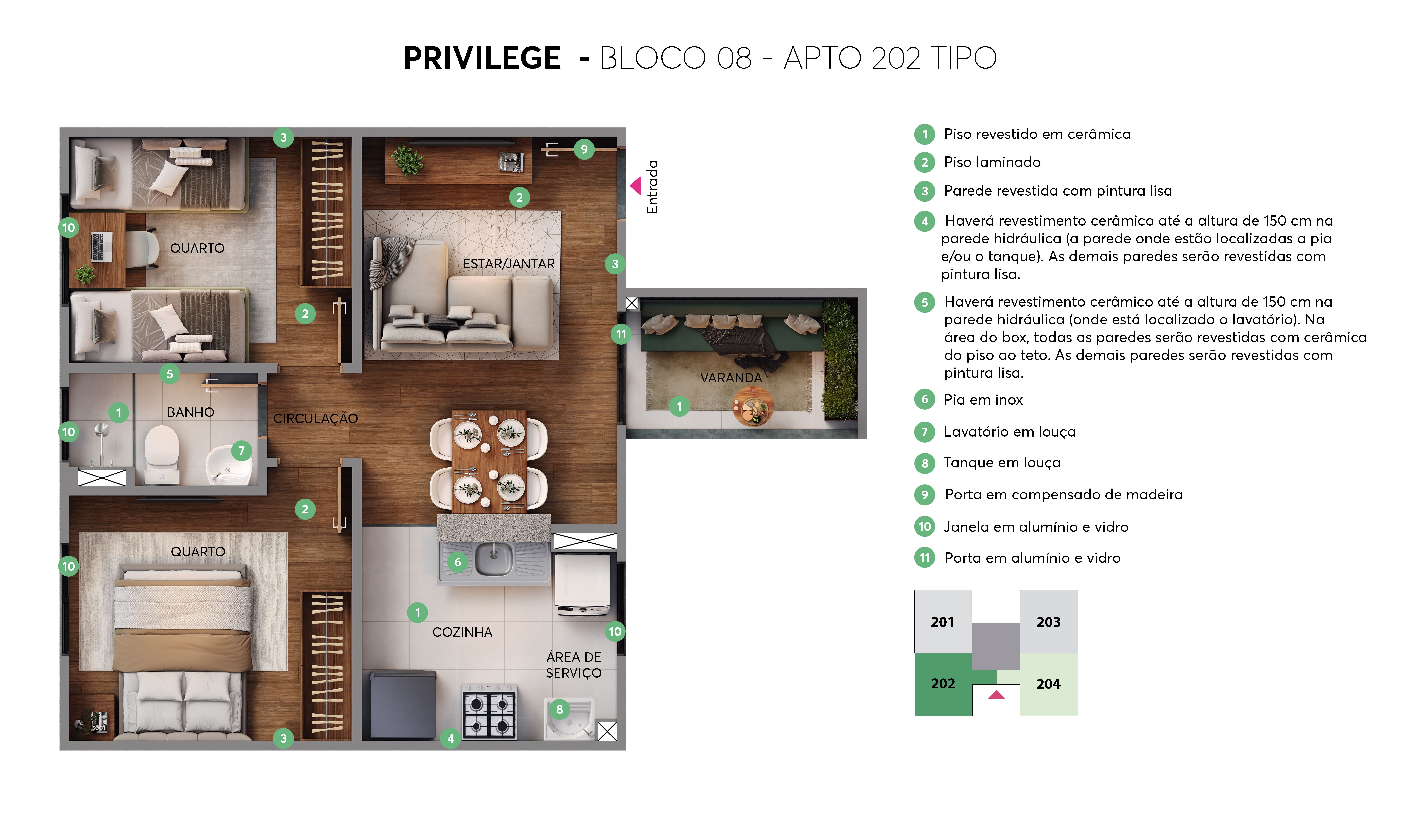 Planta - Bloco 08 - Apto. 202 - Privilege MRV Goiânia