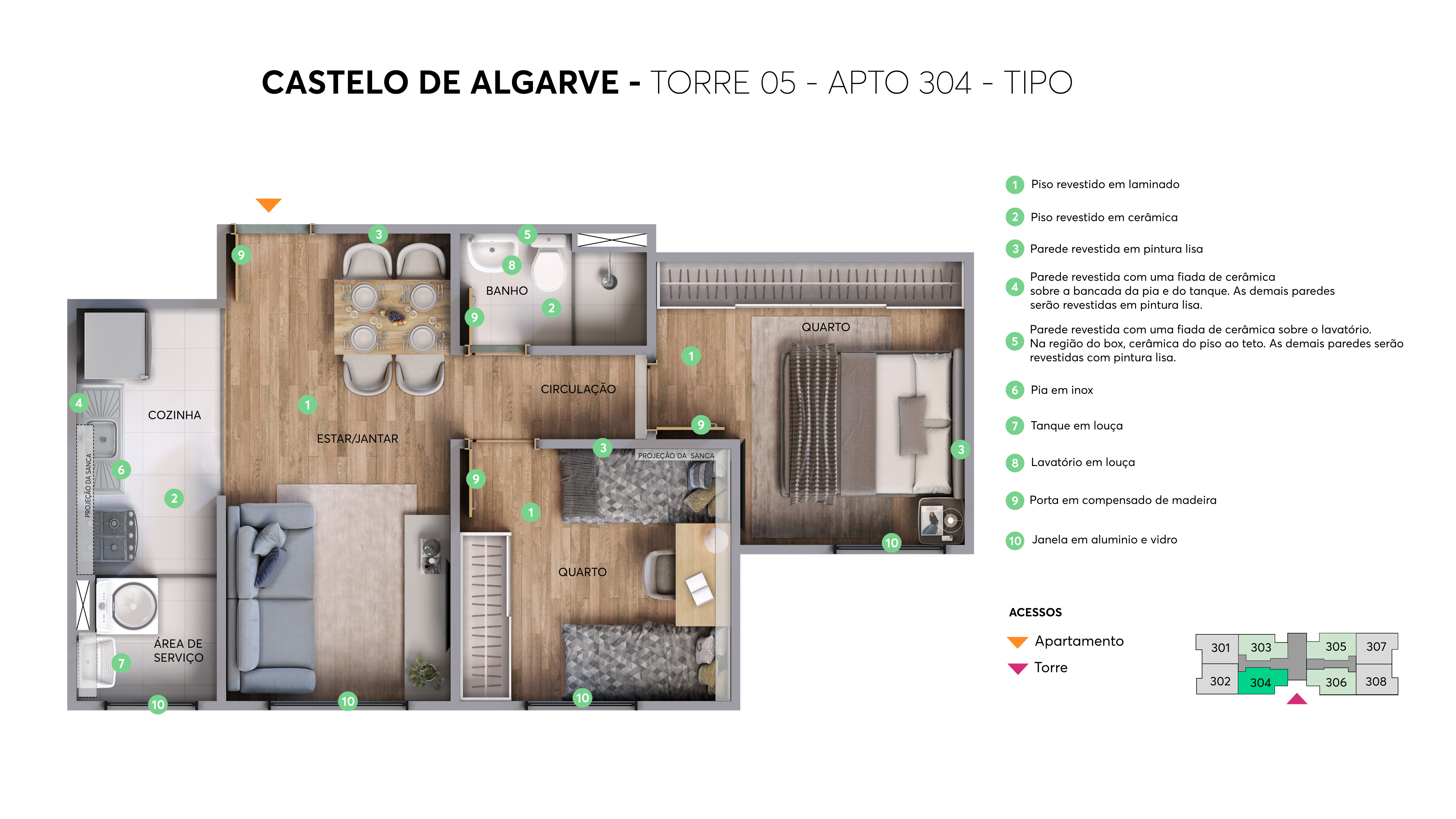 Planta – Torre 05 – Apto 304 – Castelo de Algarve MRV Campo Grande 