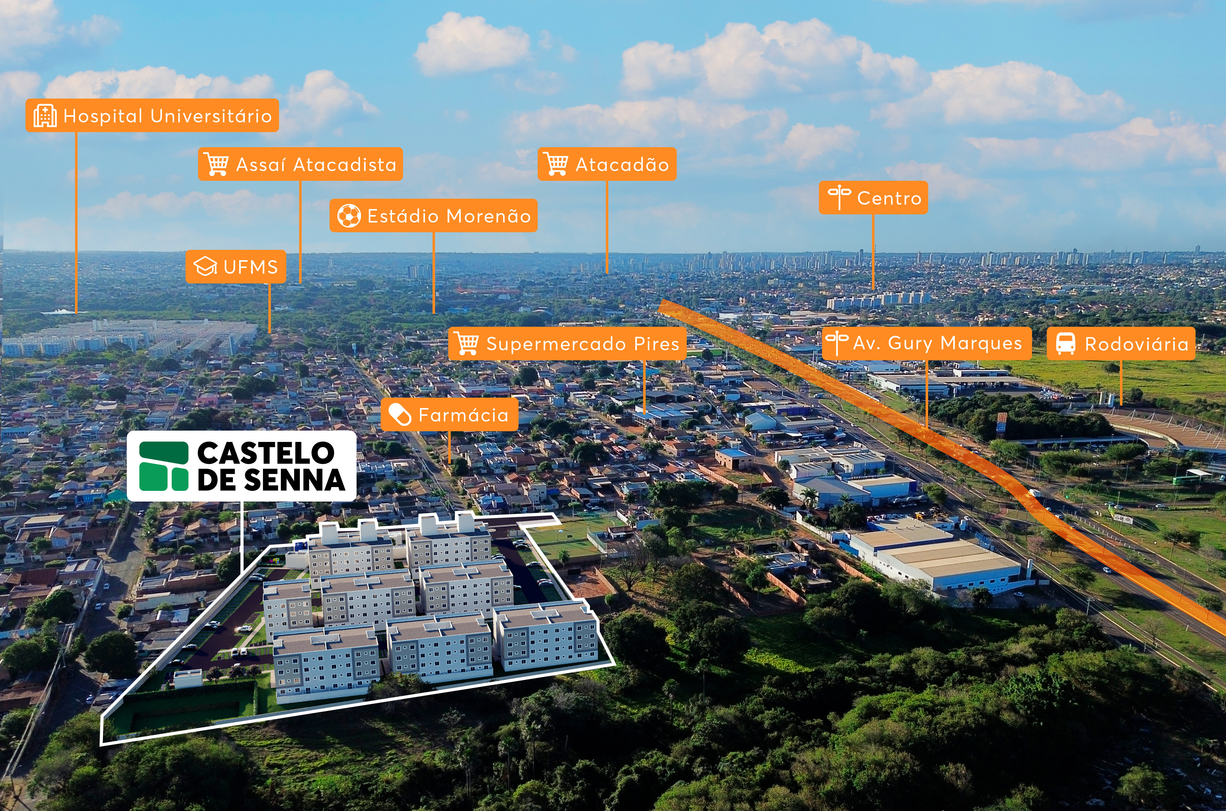 Imagem aérea Castelo de Senna MRV Campo Grande