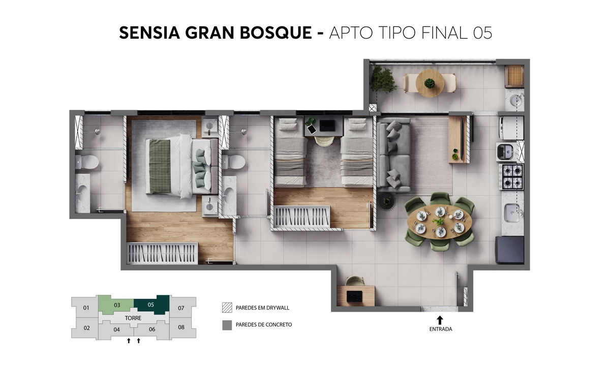 Planta - Tipo 02 - Apto. 05 - Sensia Gran Bosque MRV Belo Horizonte