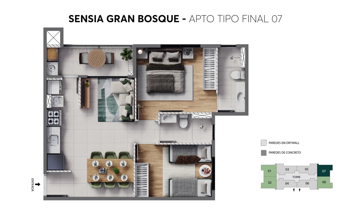 Planta - Tipo 02 - Apto. 07 - Sensia Gran Bosque MRV Belo Horizonte