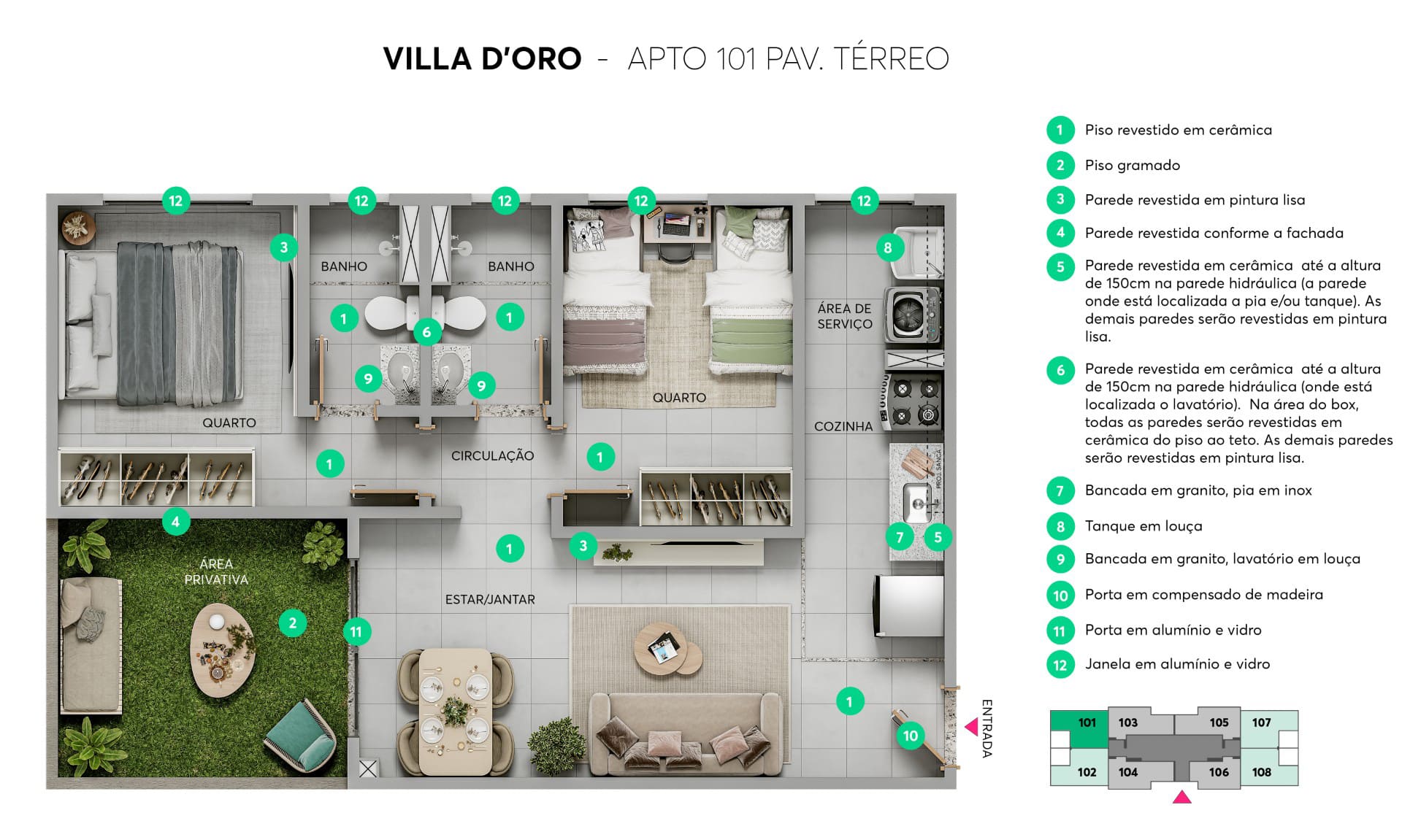 Planta - Térreo- Apto. 101 - Villa D'Oro MRV Belo Horizonte