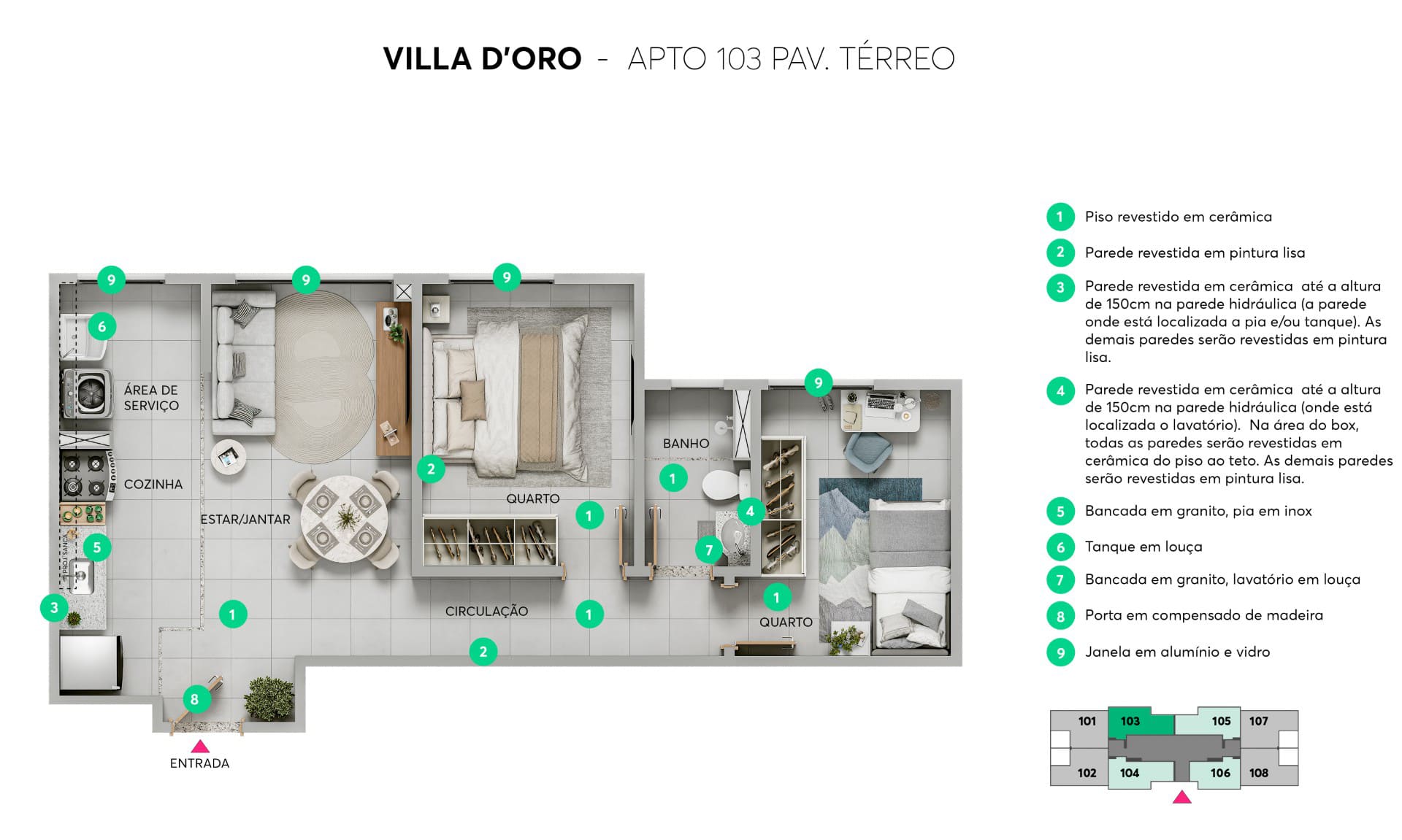 Planta - Térreo- Apto. 103 - Villa D'Oro MRV Belo Horizonte