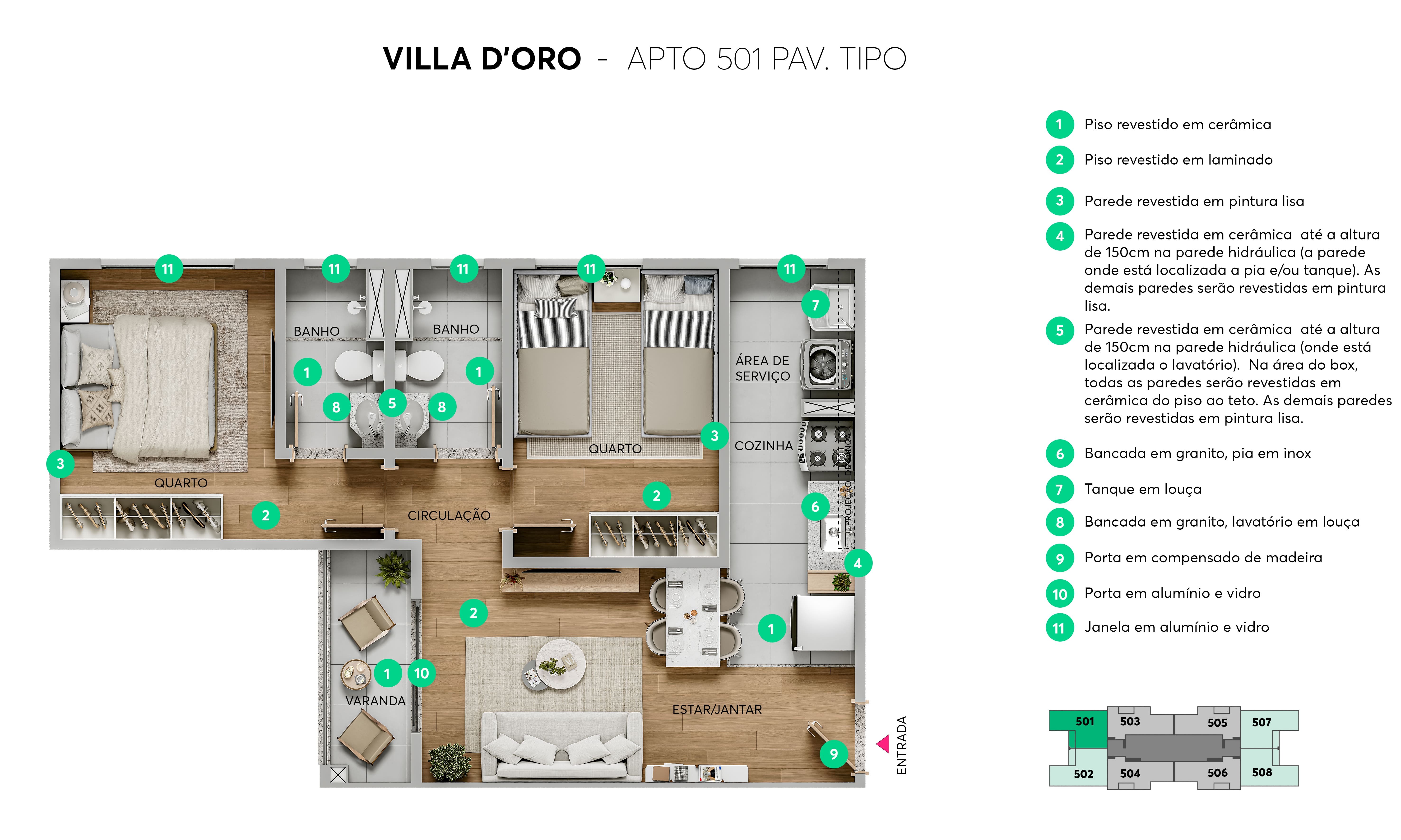 Planta - Apto. 501 - Villa D'Oro MRV Belo Horizonte