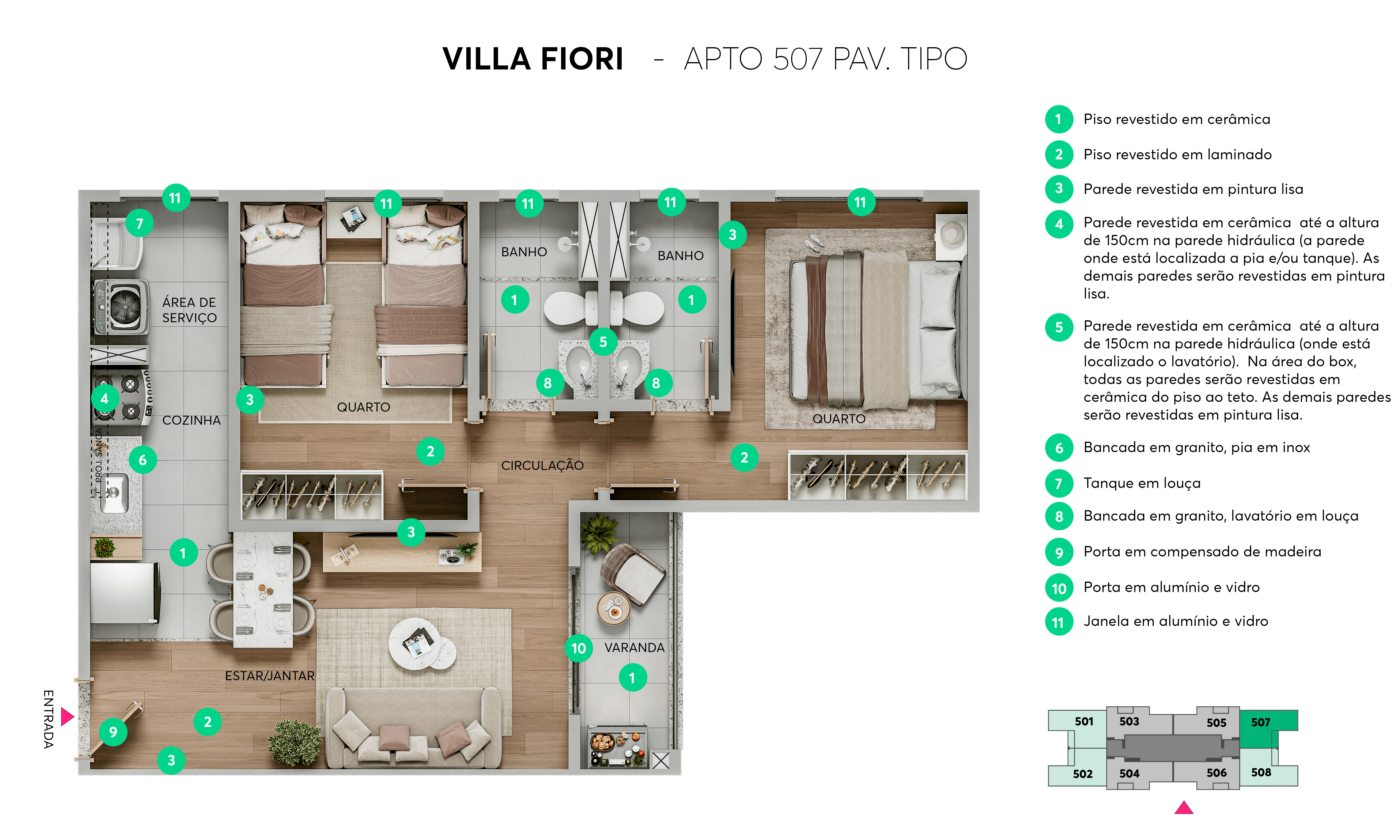 Planta - Tipo - Apto. 507 - Villa Fiori MRV Belo Horizonte