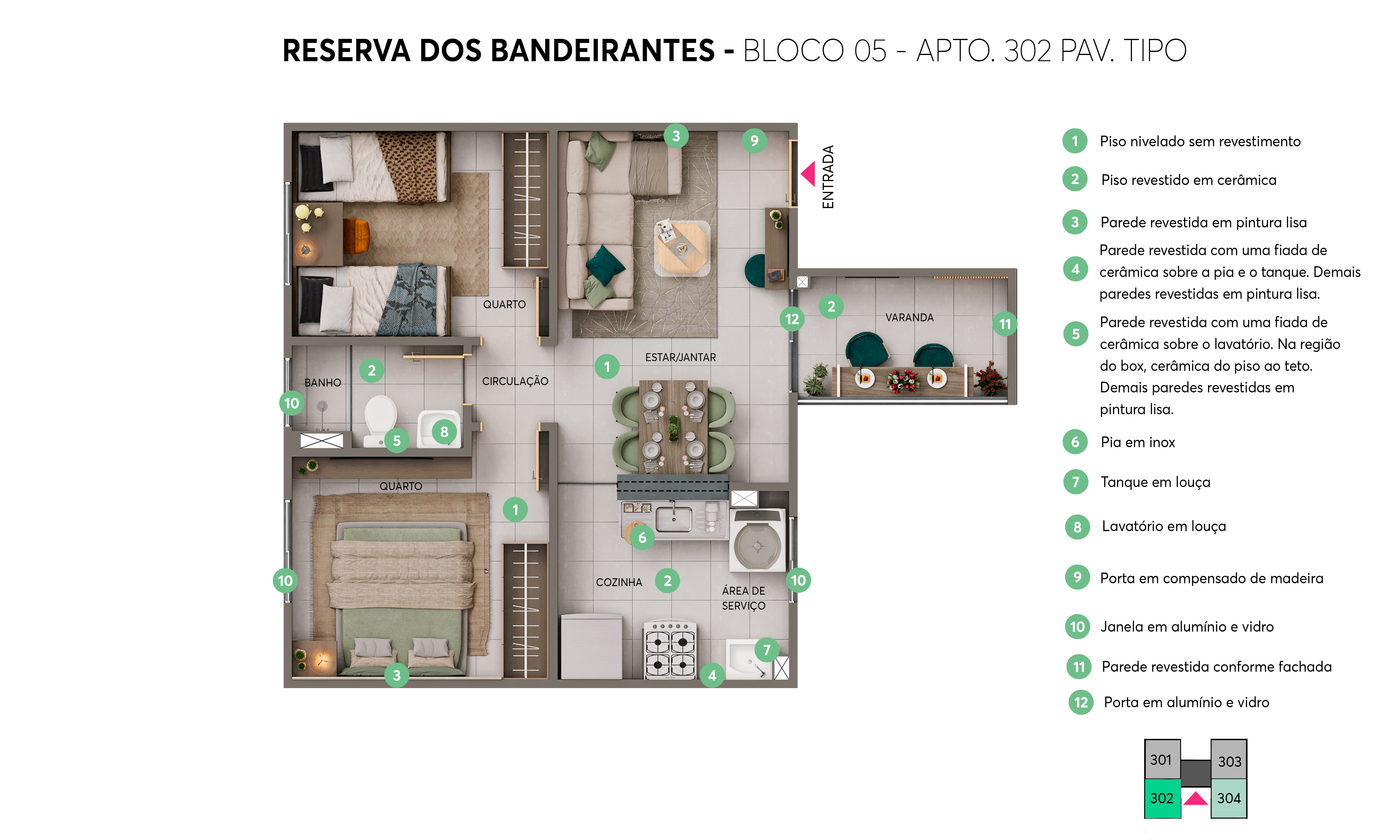 Planta - Apto. 302 - Bloco 05 - Reserva dos Bandeirantes MRV Uberaba
