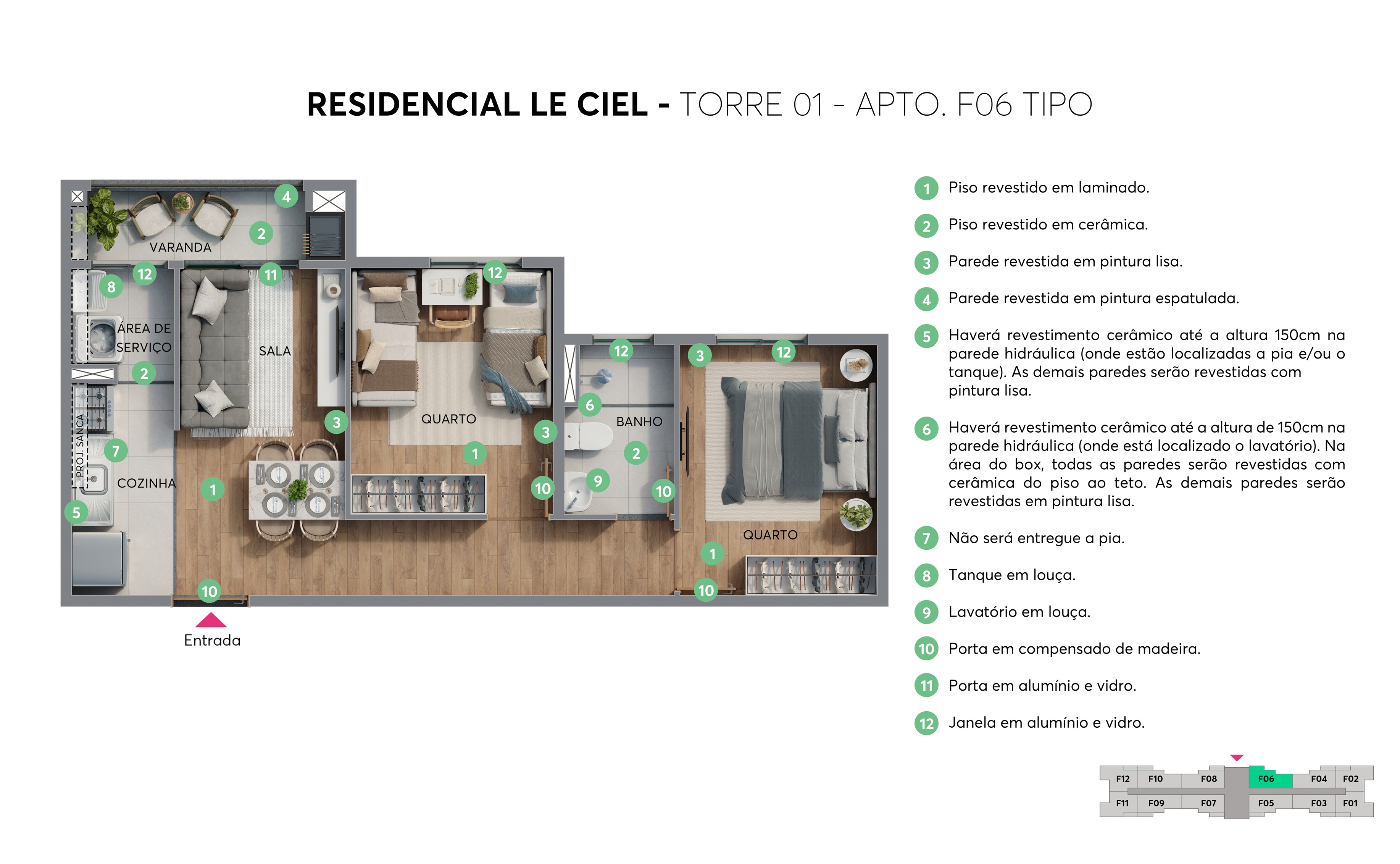 Planta – Torre 01 – Apto F06 – Le Ciel Londrina MRV 