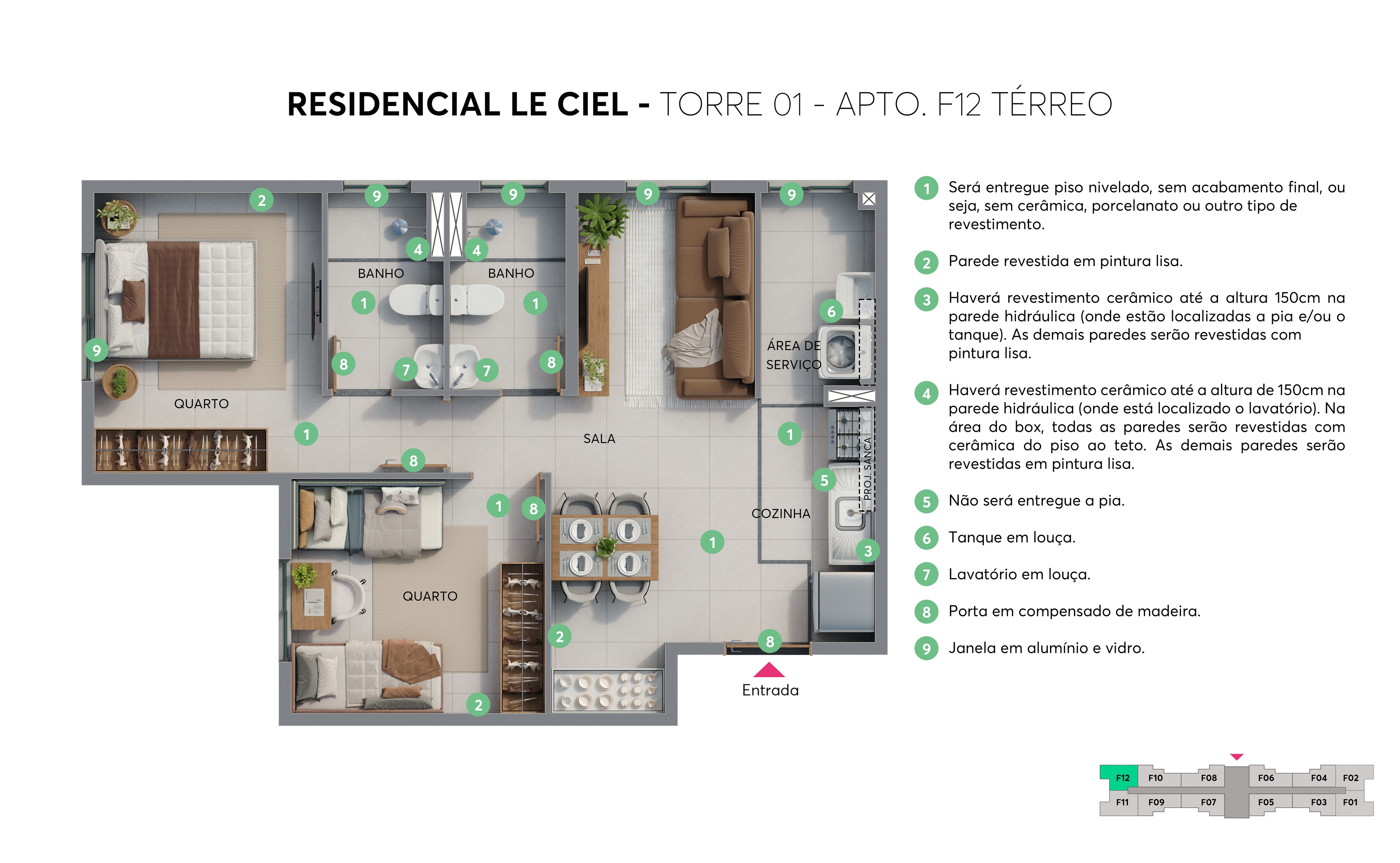 Planta – Torre 01 – Apto F12 – Le Ciel Londrina MRV 