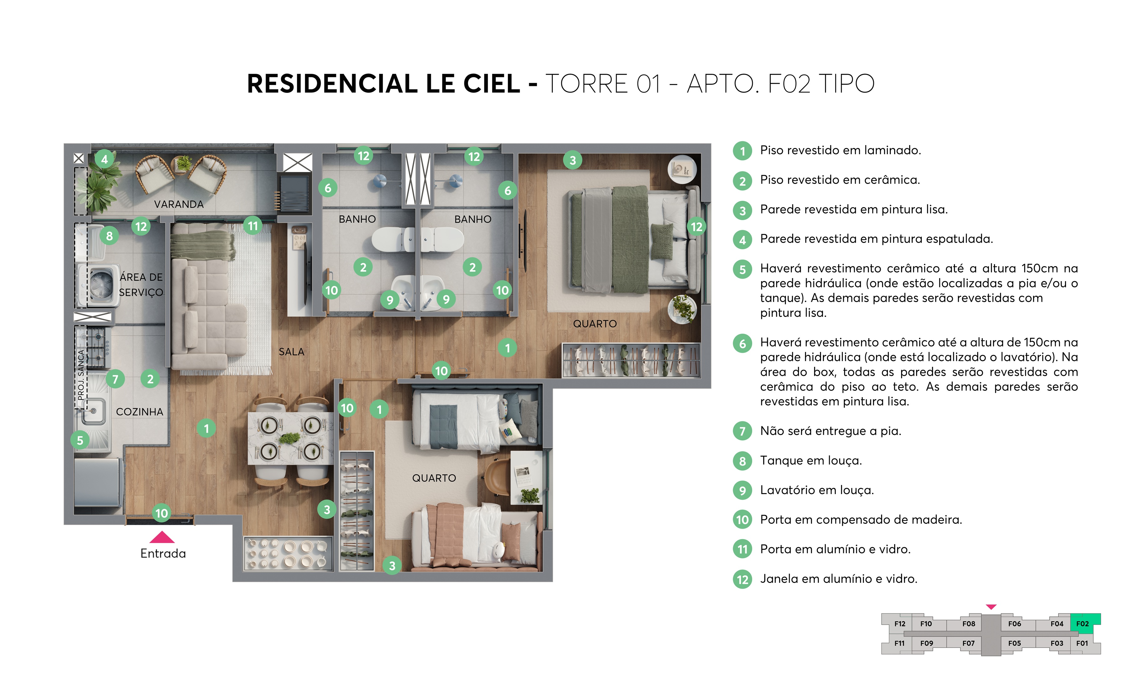 Planta – Torre 01 – Apto F02 – Le Ciel Londrina MRV 