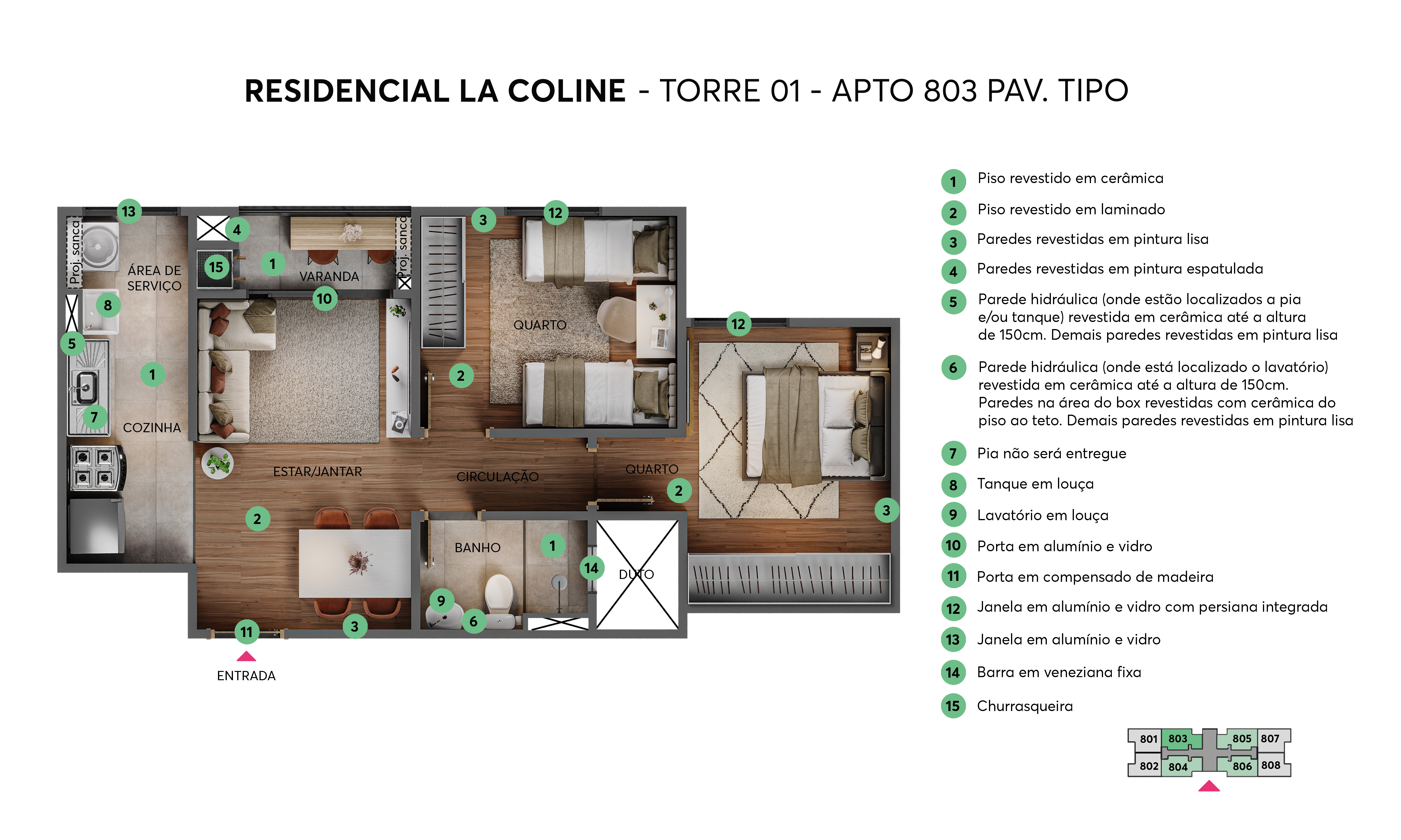 Planta – Torre 01 - Apto 803 – La Coline Londrina MRV 
